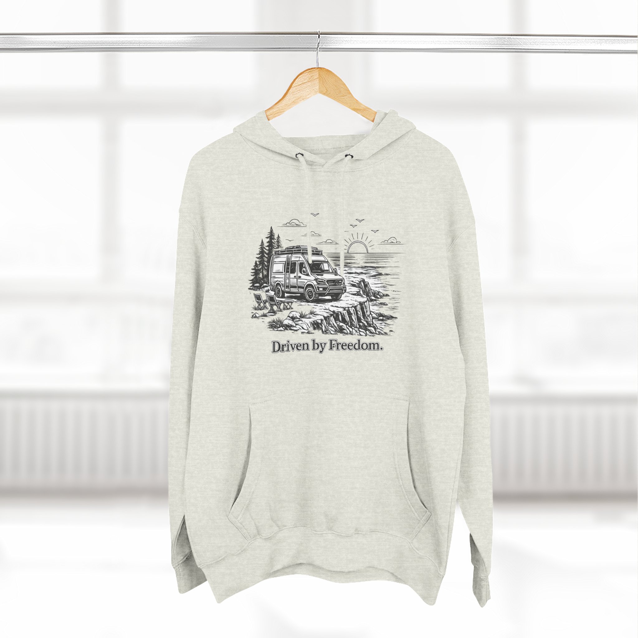 Three-Panel Fleece Hoodie - "Driven By Freedom" Design Minimal-Line