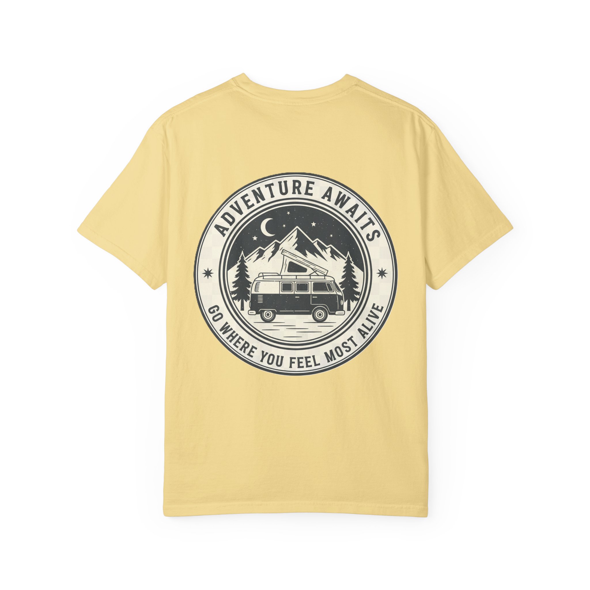 16780389476521280060_2048.jpeg T-Shirt — "Adventure Awaits-Go Where You Feel Most Alive" (Front + Back Printed) Outdoor Travel Tee