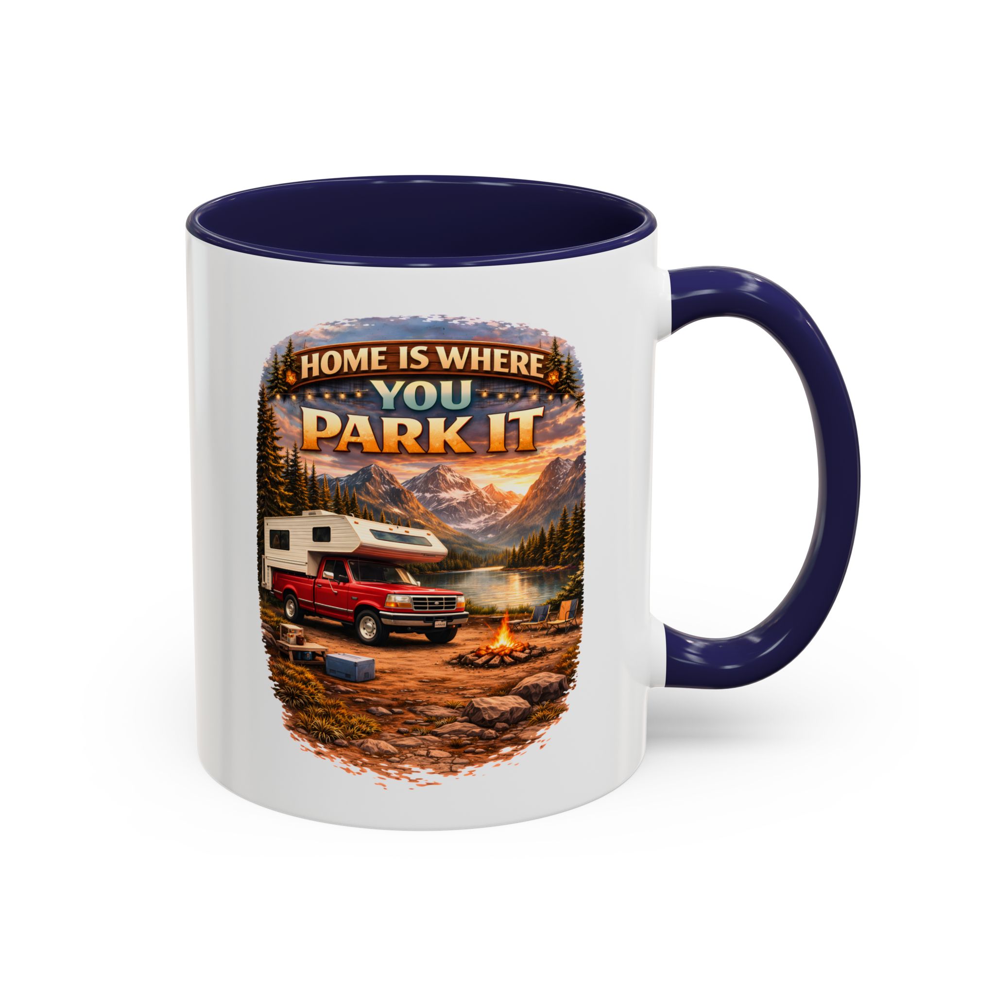 Accent Coffee Mug (11, 15oz) — "Home Is Where You Park It" Design Scenic-Line