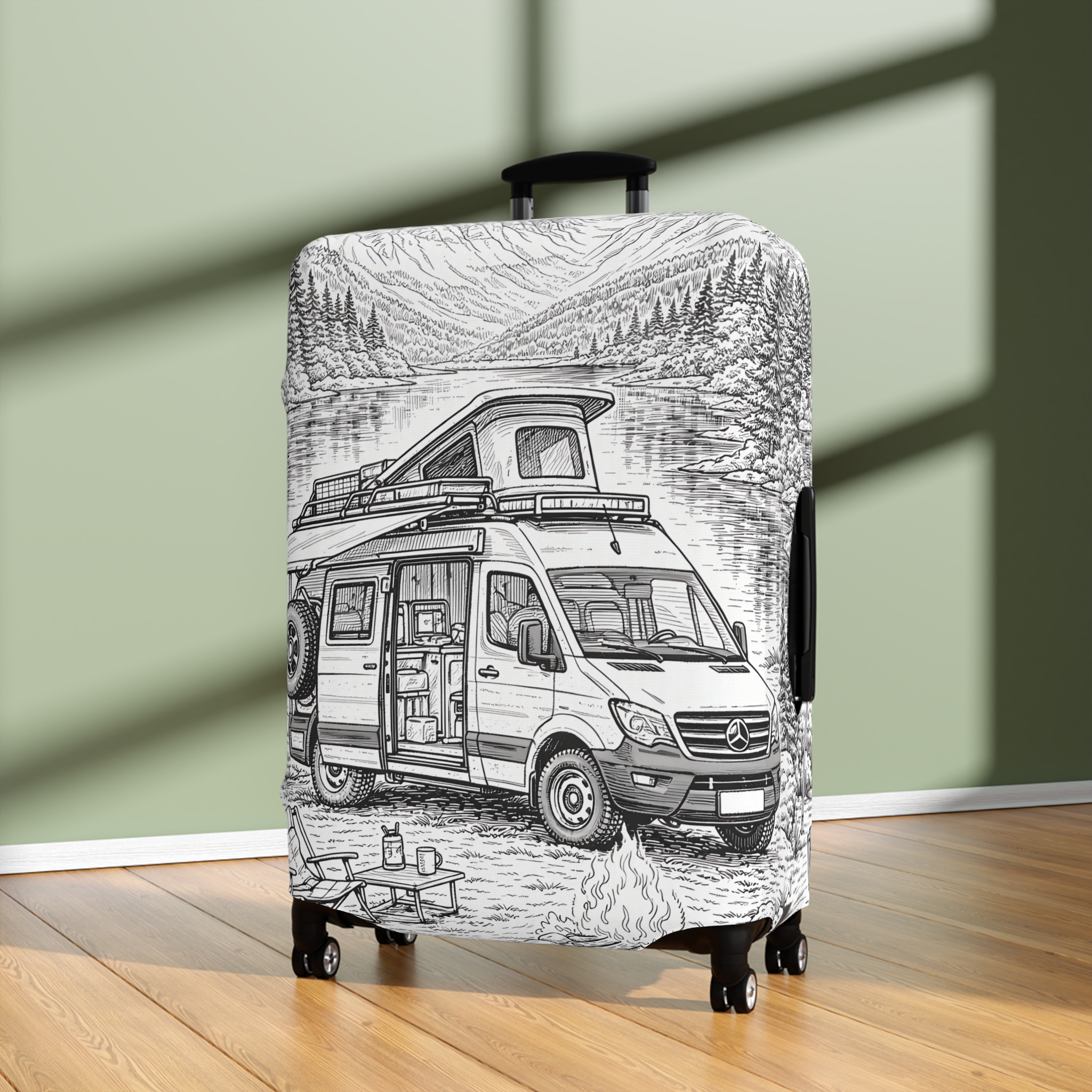 Luggage Cover — Adventure Camper Sketch Travel Suitcase