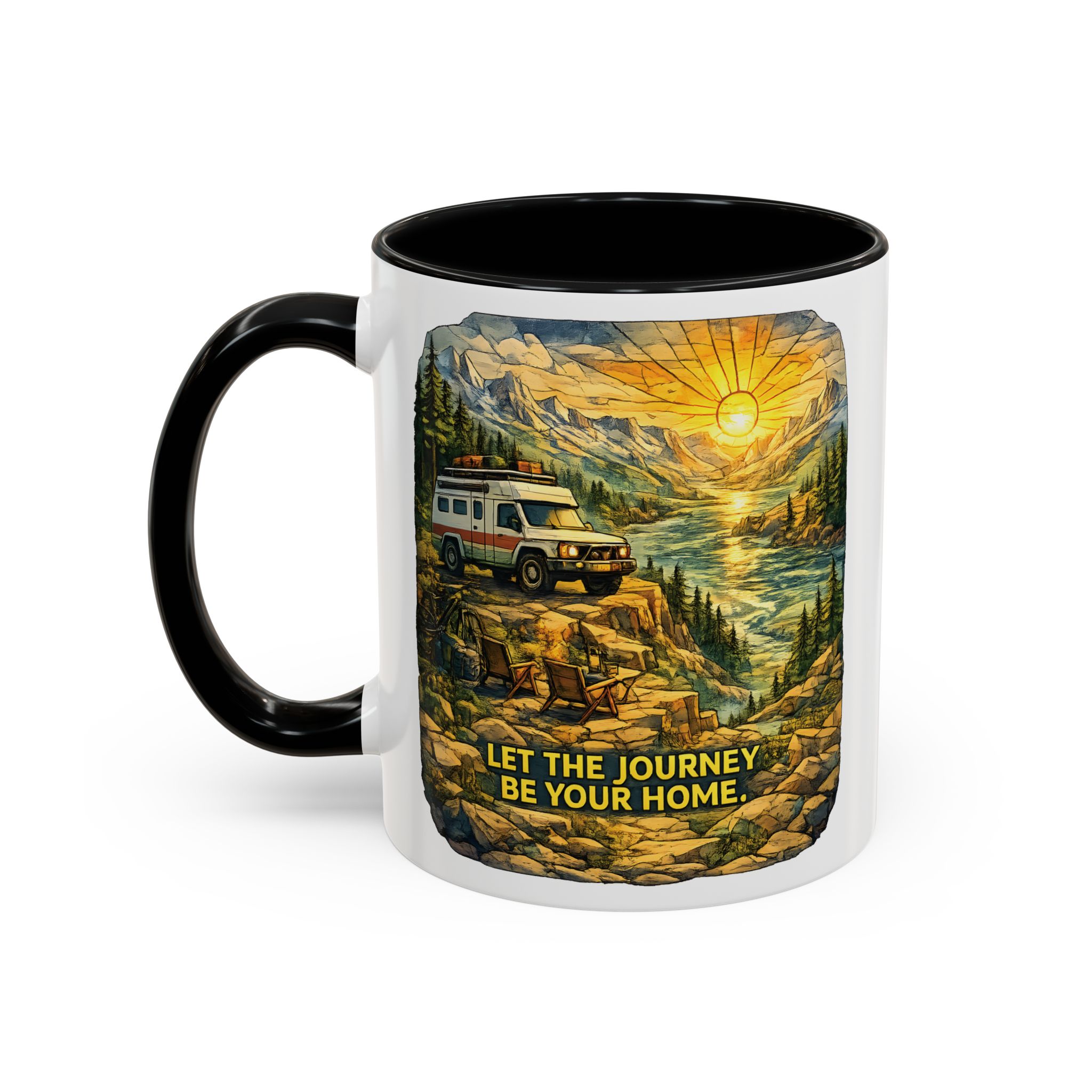 Accent Coffee Mug (11, 15oz) — "Let The Journey Be Your Home" Design Cubic-Line