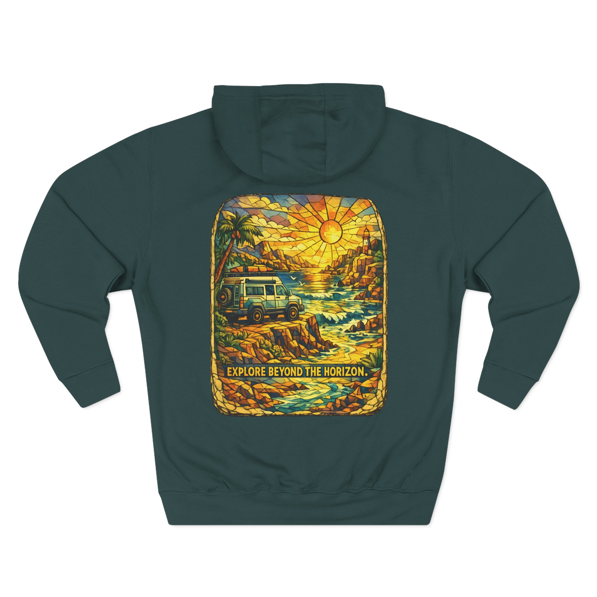 Three-Panel Fleece Hoodie - "Explore Beyond The Horizon" Design Cubic-Line