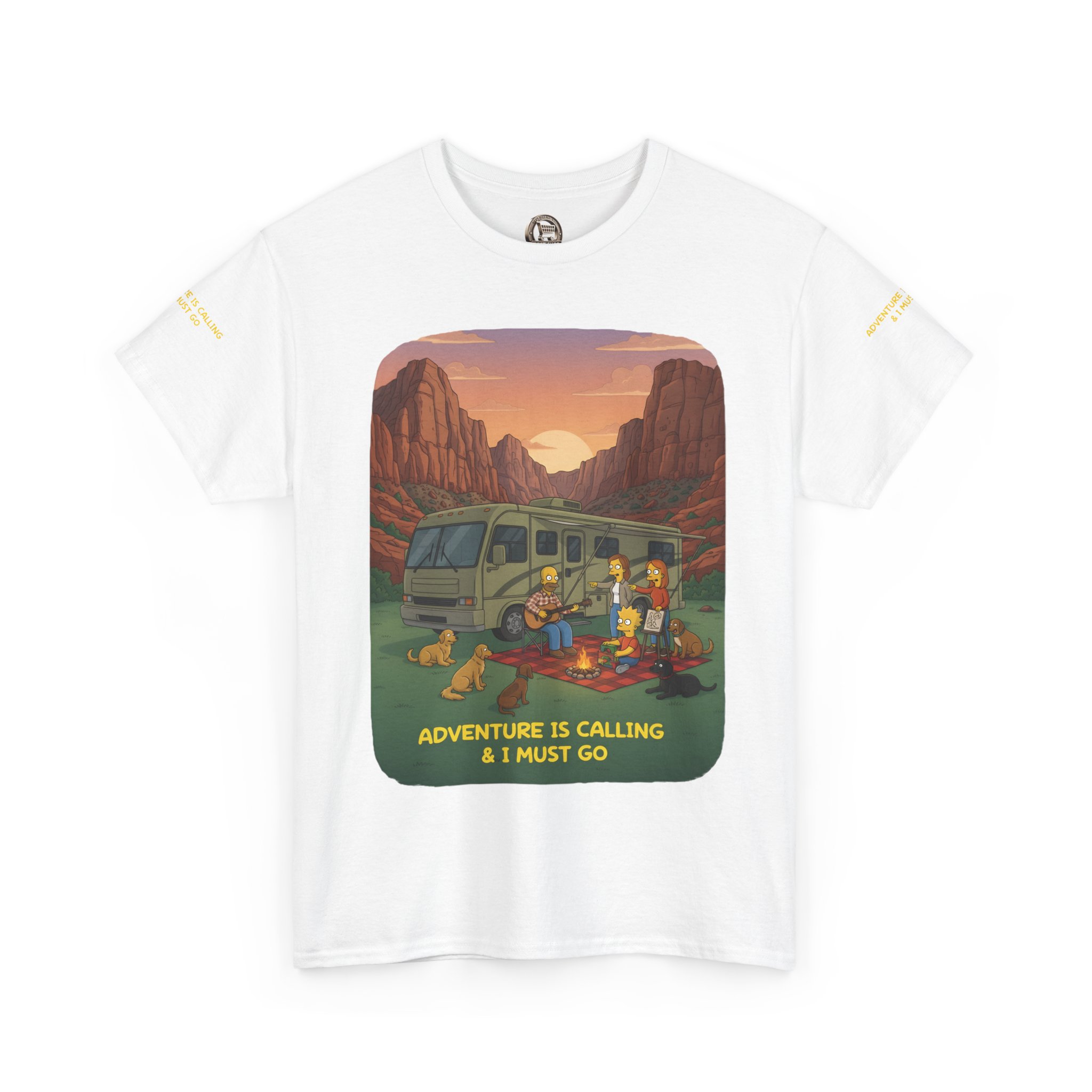 Unisex Heavy Cotton Tee — "Adventure Is Calling-I Must Go" Design Sitcom-Line