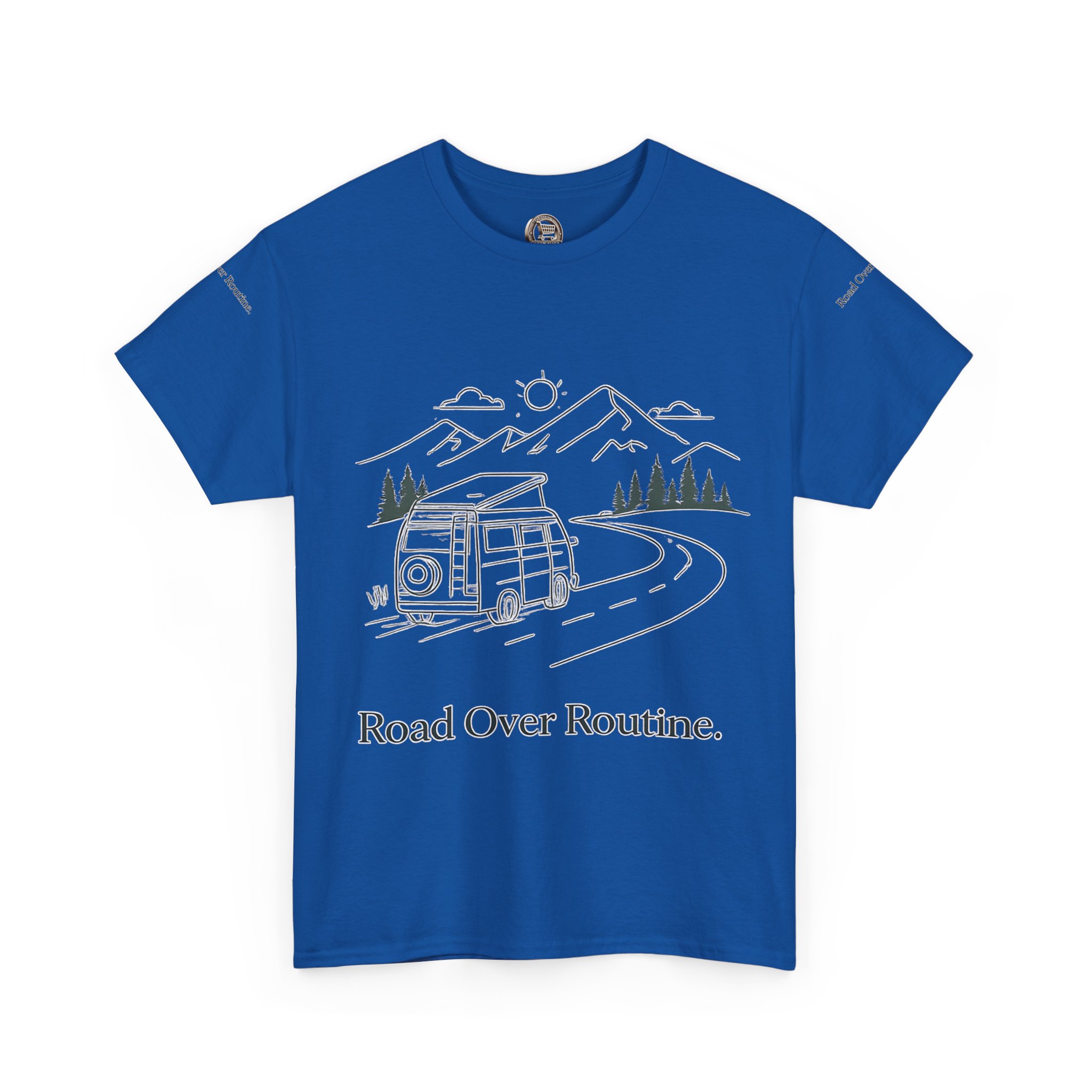 Unisex Heavy Cotton Tee — "Road Over Routine" Design Minimal-Line