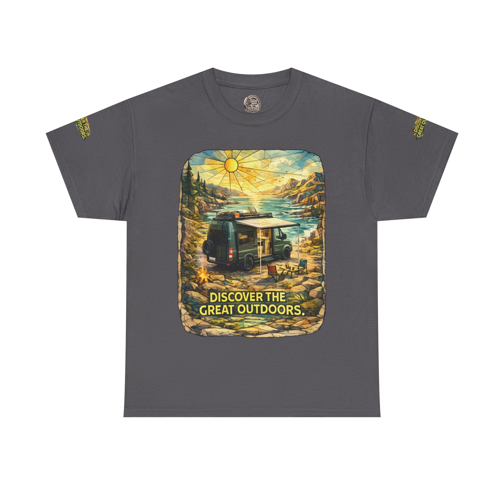 Unisex Heavy Cotton Tee — "Discover The Great Outdoors" Design Cubic-Line