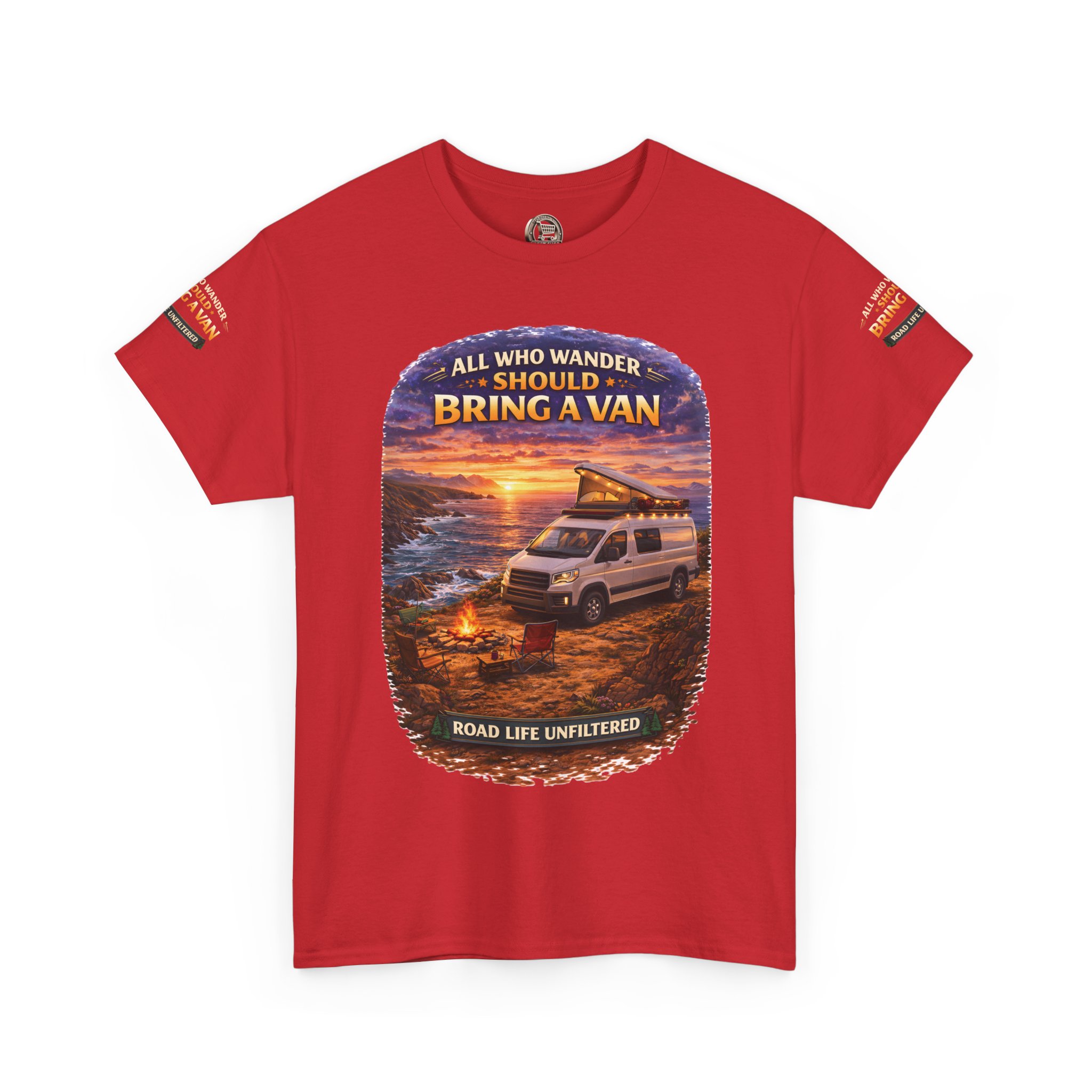 Unisex Heavy Cotton Tee — "All Who wander Should Bring A Van" Design Scenic-Line