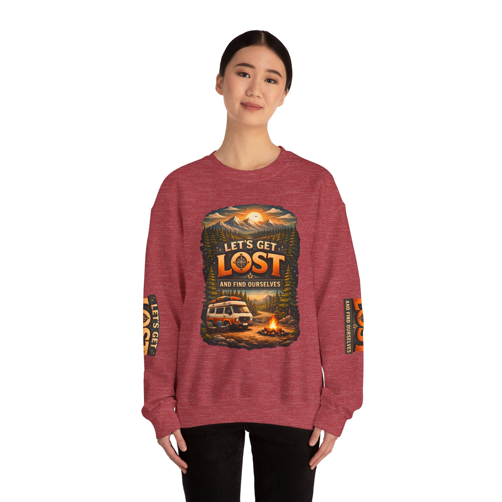 Unisex Heavy Blend™ Crewneck Sweatshirt — "Let´s Get Lost And Found Ourselfs" Design Scenic-Line