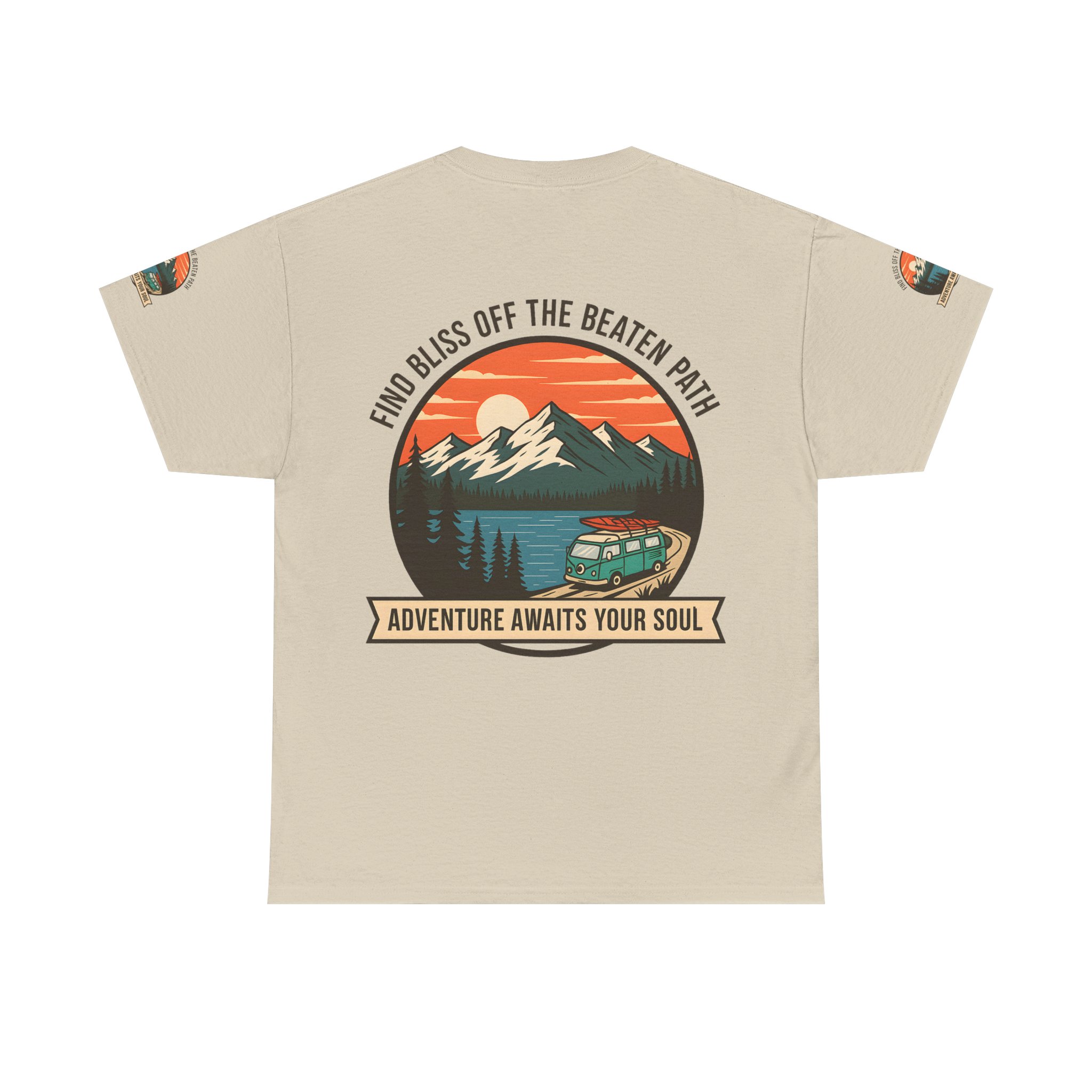 Unisex Heavy Cotton Tee — "Find Bliss Off the Beaten Path" Mountain & Camper T‑Shirt
