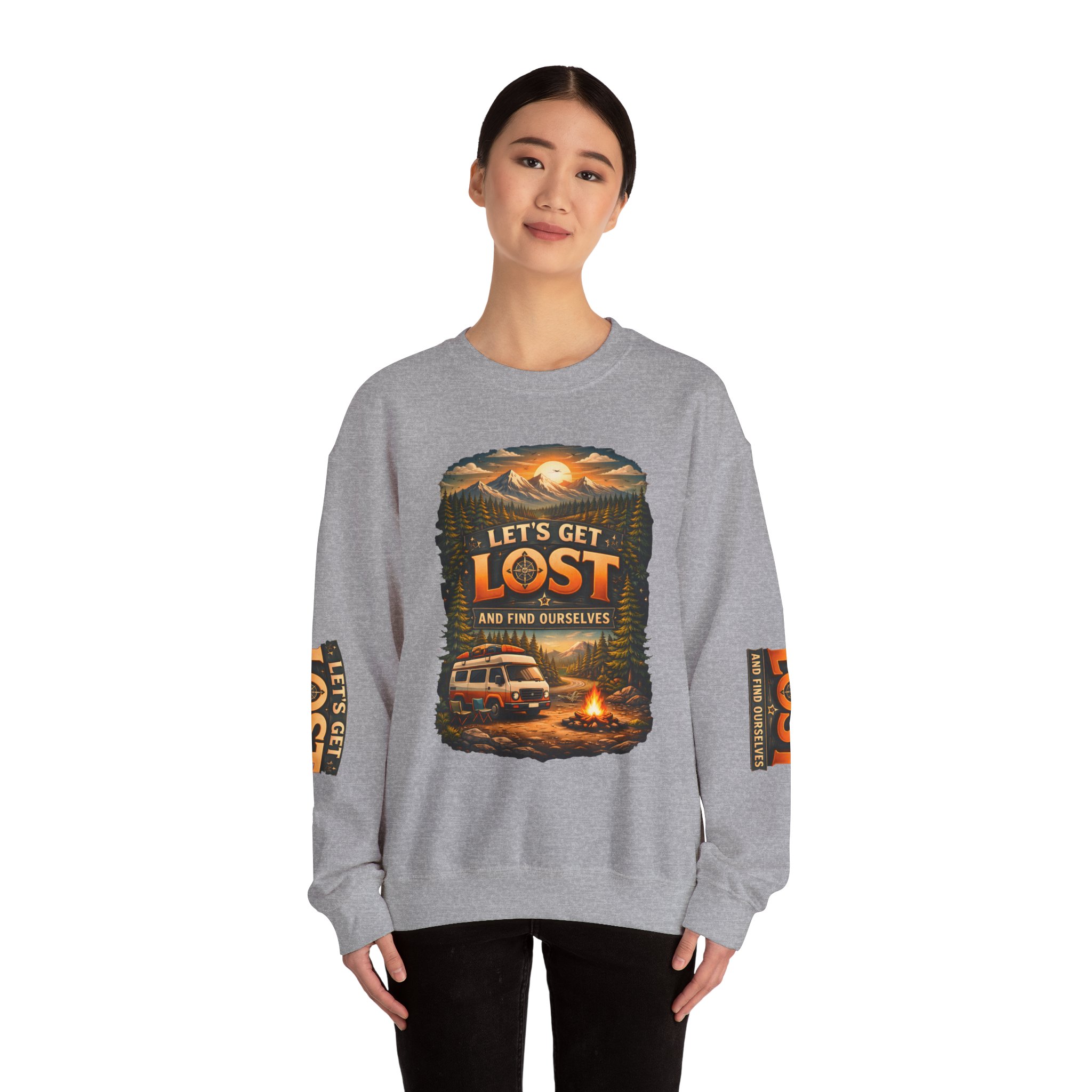 Unisex Heavy Blend™ Crewneck Sweatshirt — "Let´s Get Lost And Found Ourselfs" Design Scenic-Line