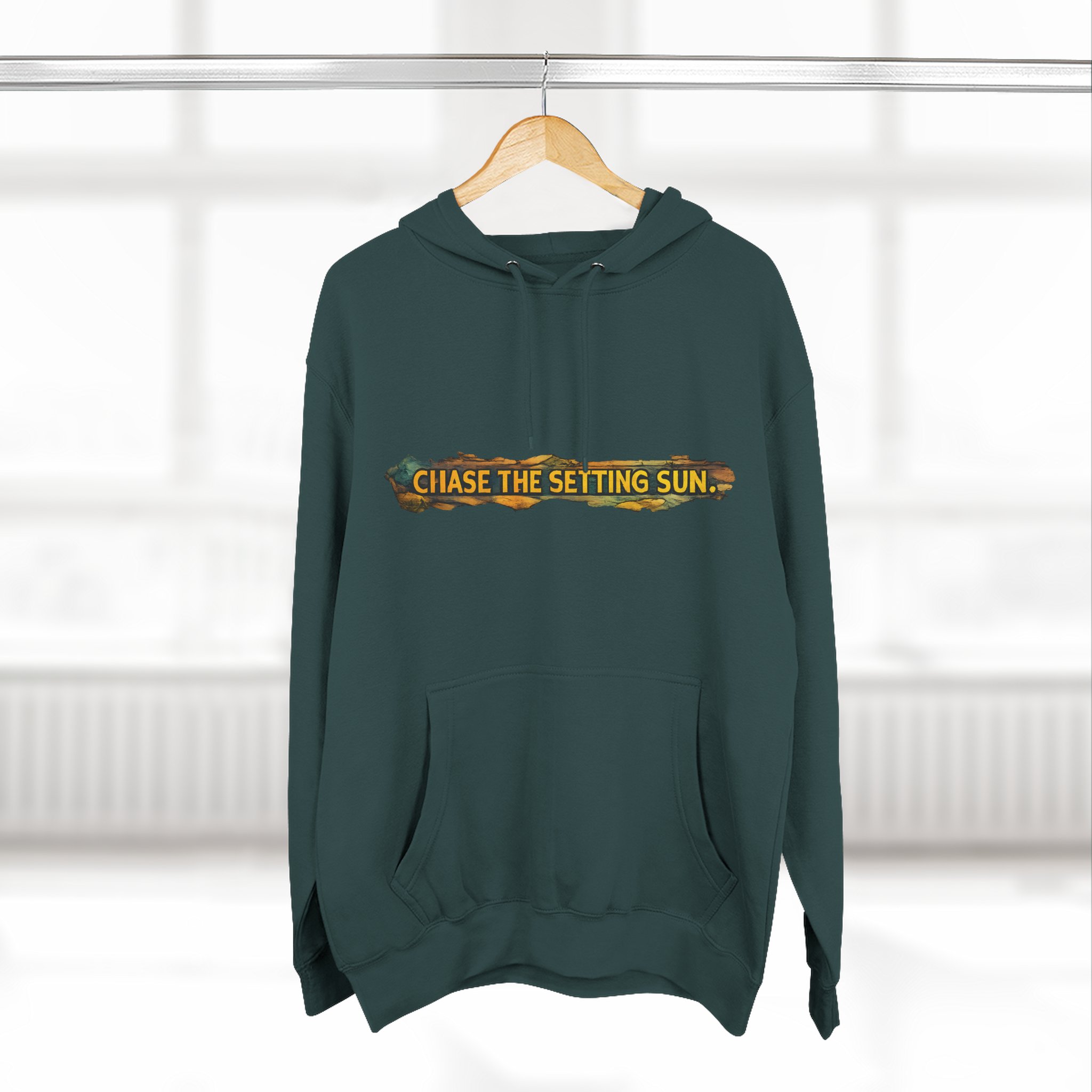 Three-Panel Fleece Hoodie - "Chase The Settings Sun" Design Cubic-Line