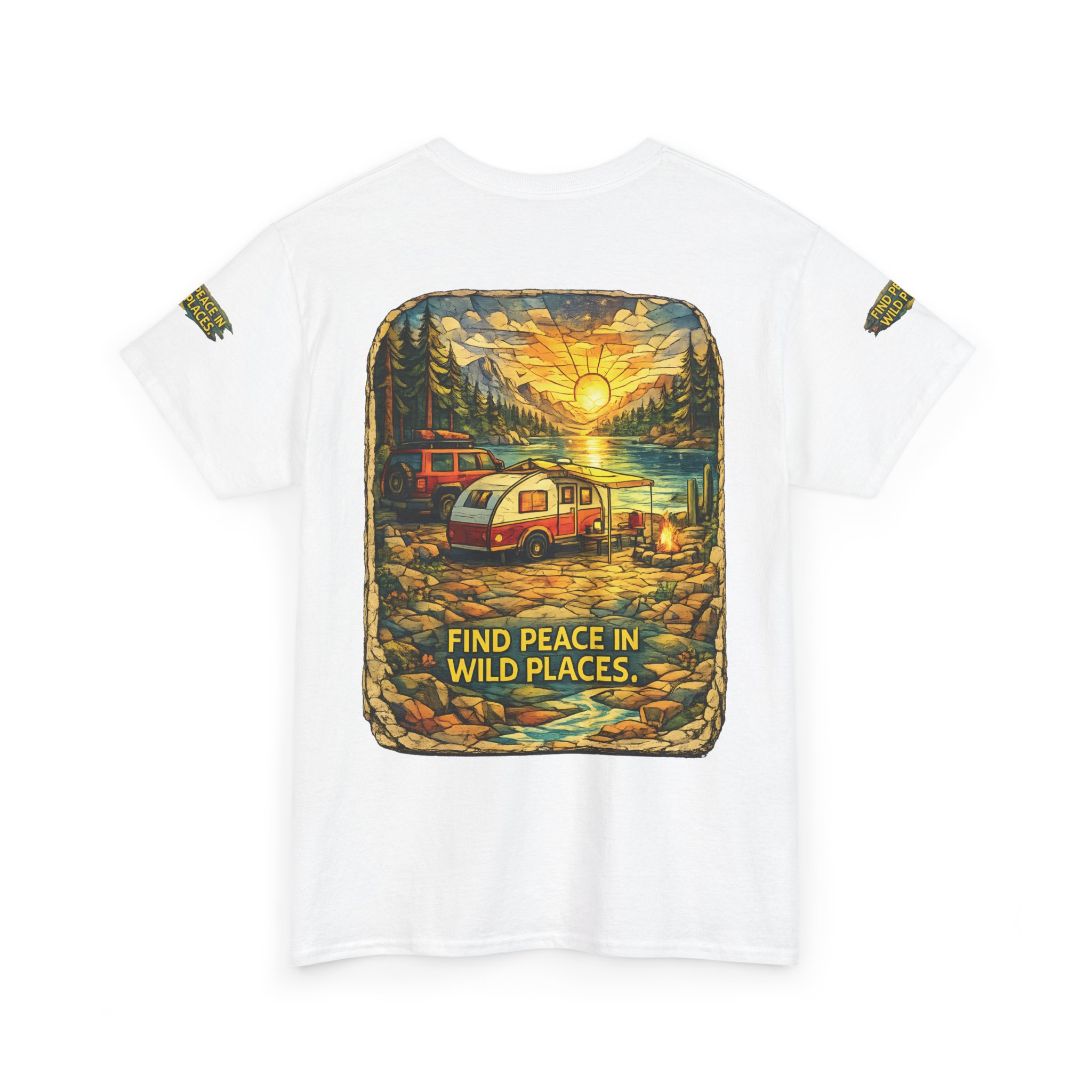 Unisex Heavy Cotton Tee — "Find Peace In Wild Places" Design Cubic-Line