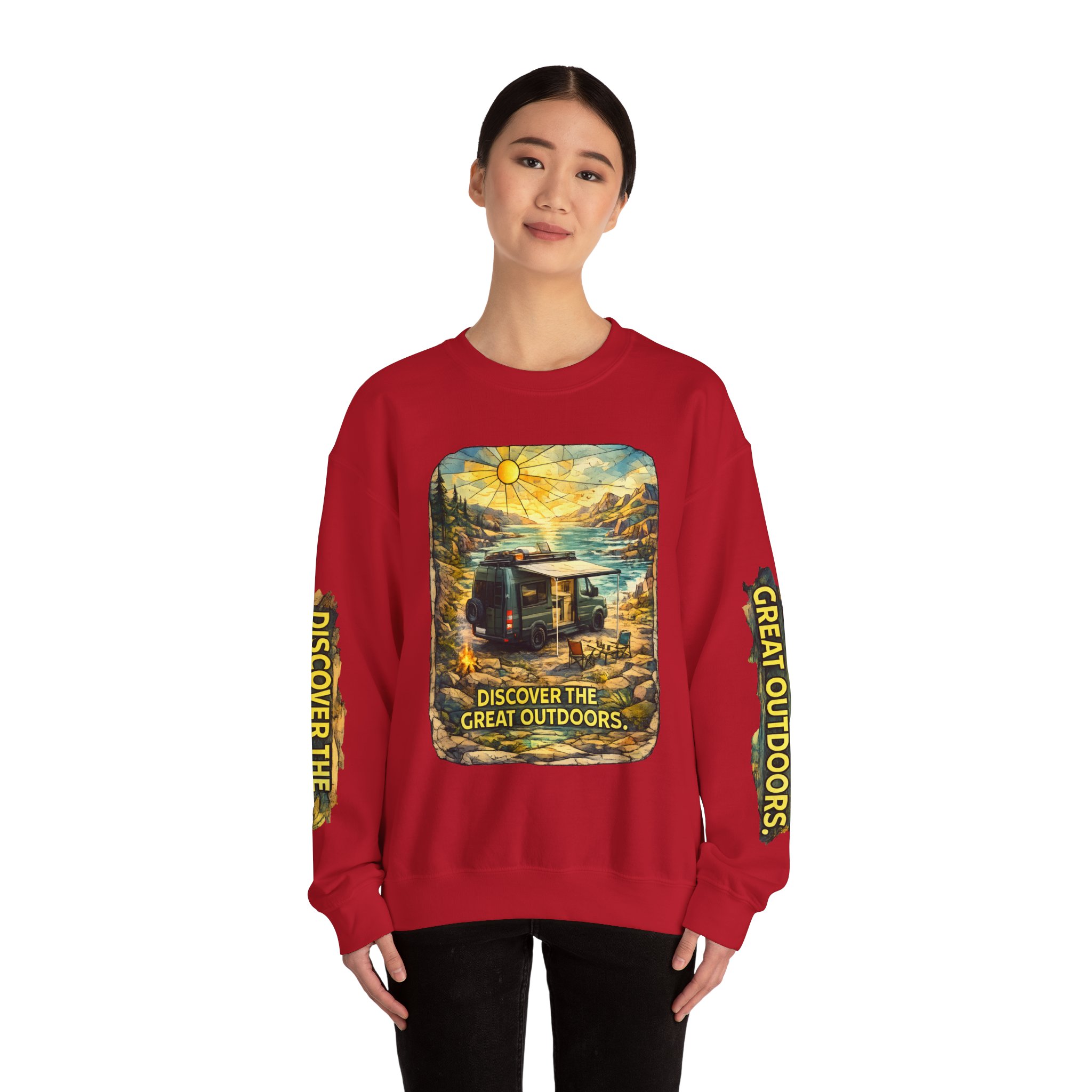 Unisex Heavy Blend™ Crewneck Sweatshirt — "Discover The Great Outdoors" Design Cubic-Line