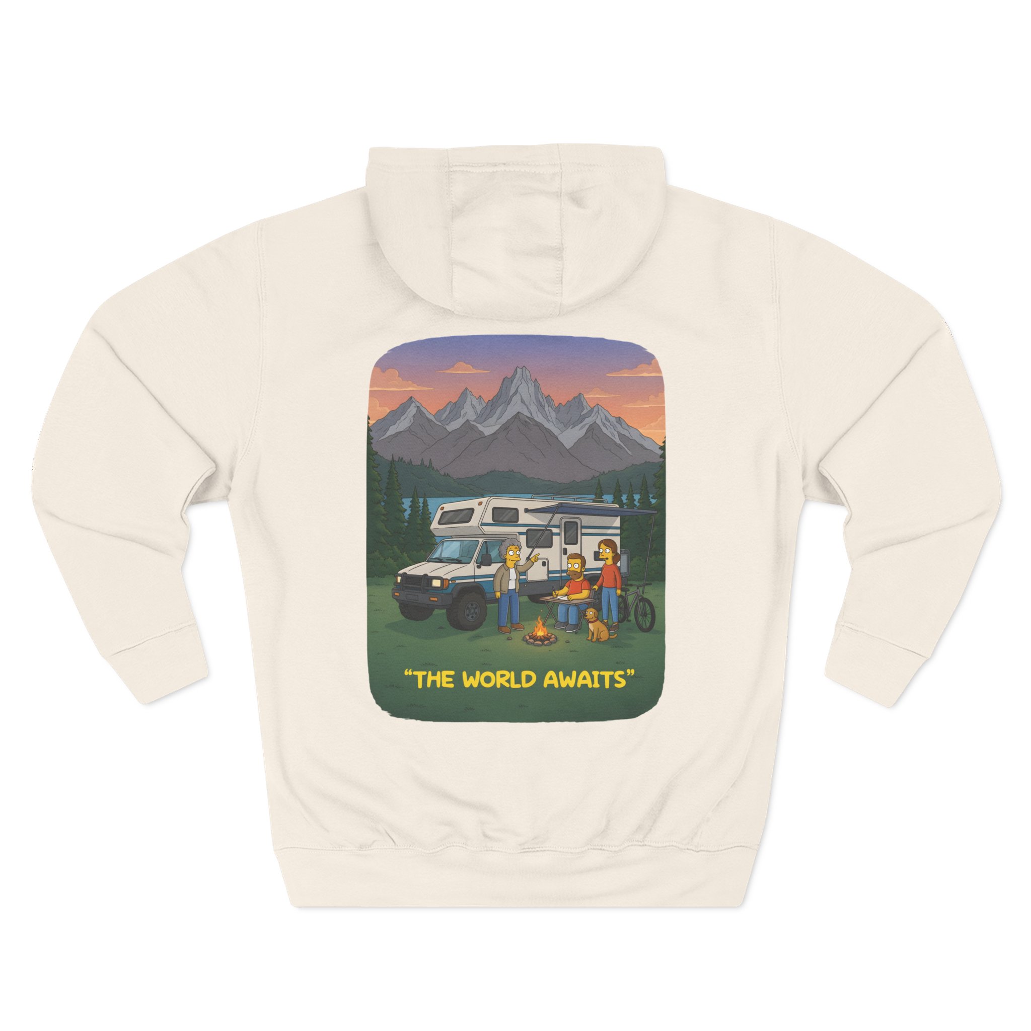 Three-Panel Fleece Hoodie - "The World Awaits" Design Sitcom-Line