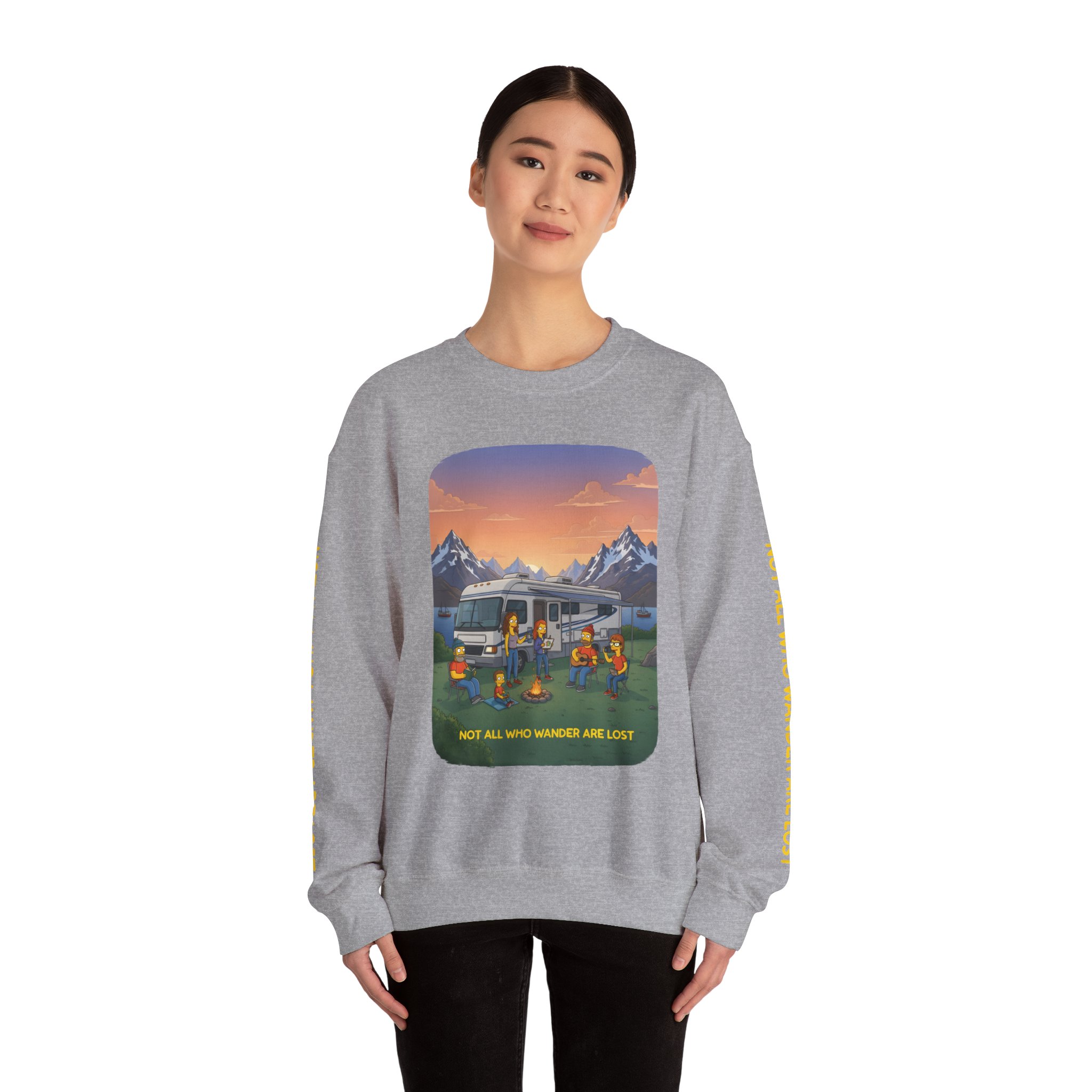 Unisex Heavy Blend™ Crewneck Sweatshirt — "Not All Who Wander Are Lost" Design Sitcom-Line