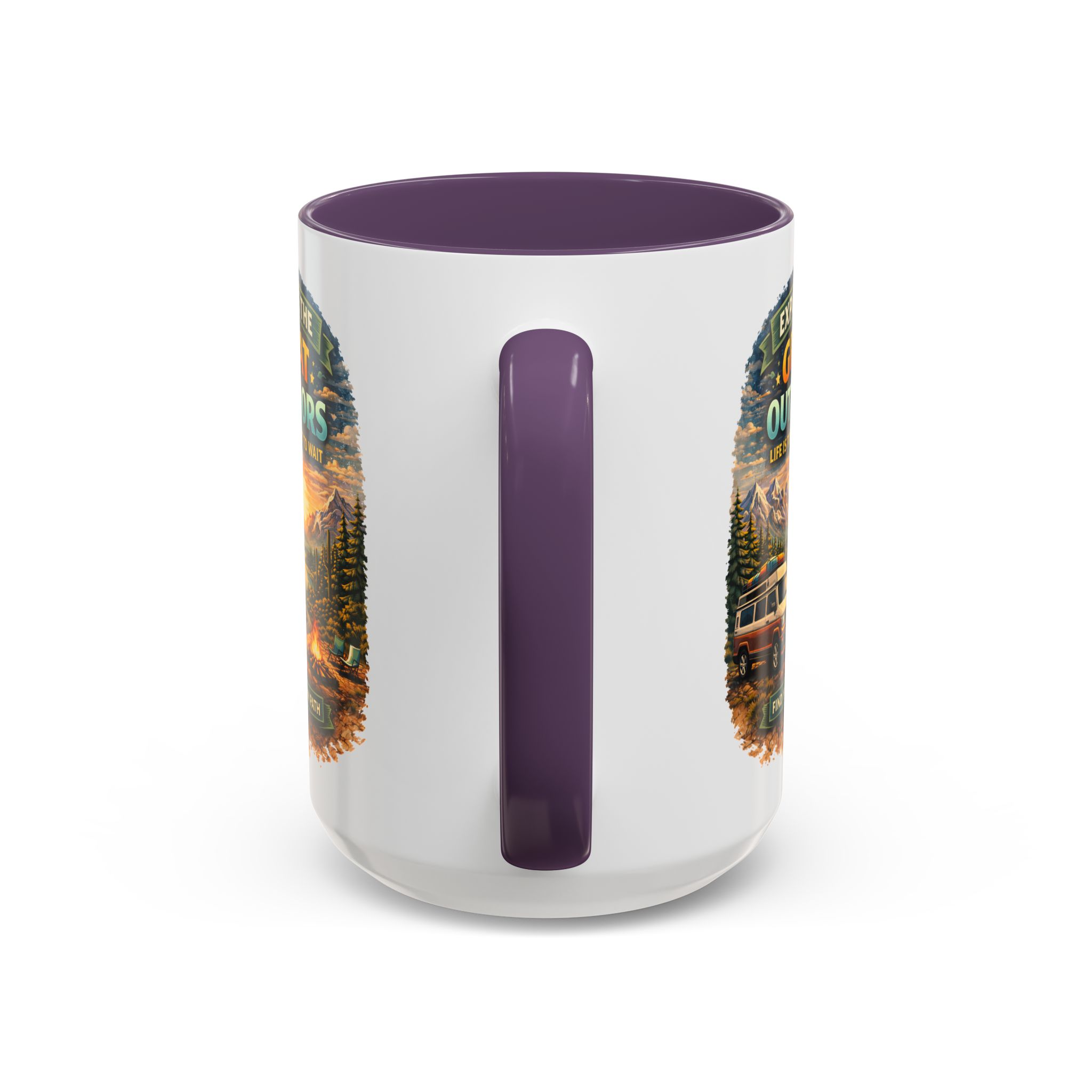Accent Coffee Mug (11, 15oz) — "Explore The Great Outdoors" Design Scenic-Line