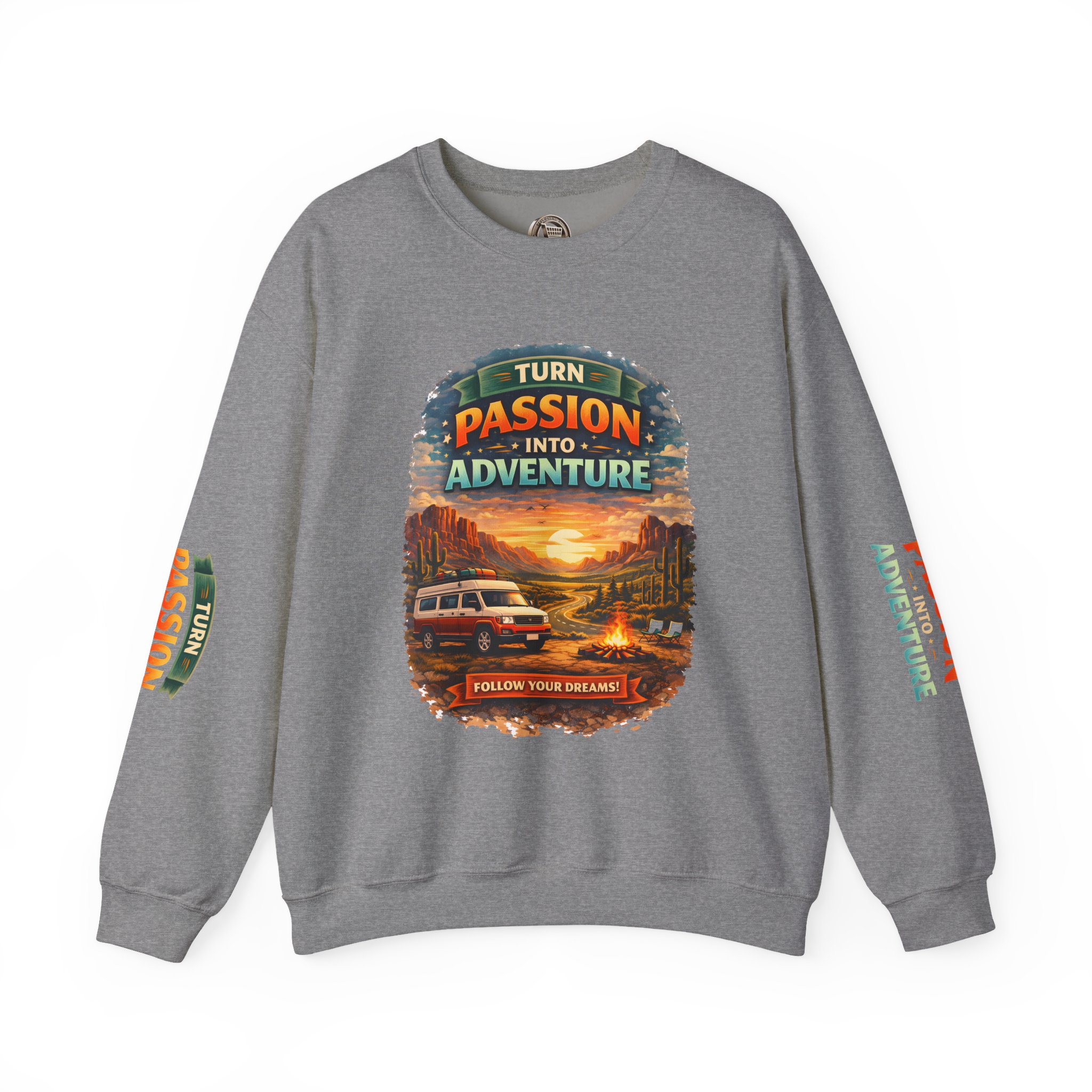 Unisex Heavy Blend™ Crewneck Sweatshirt — "Turn Passion Into Adventure" Design Scenic-Line