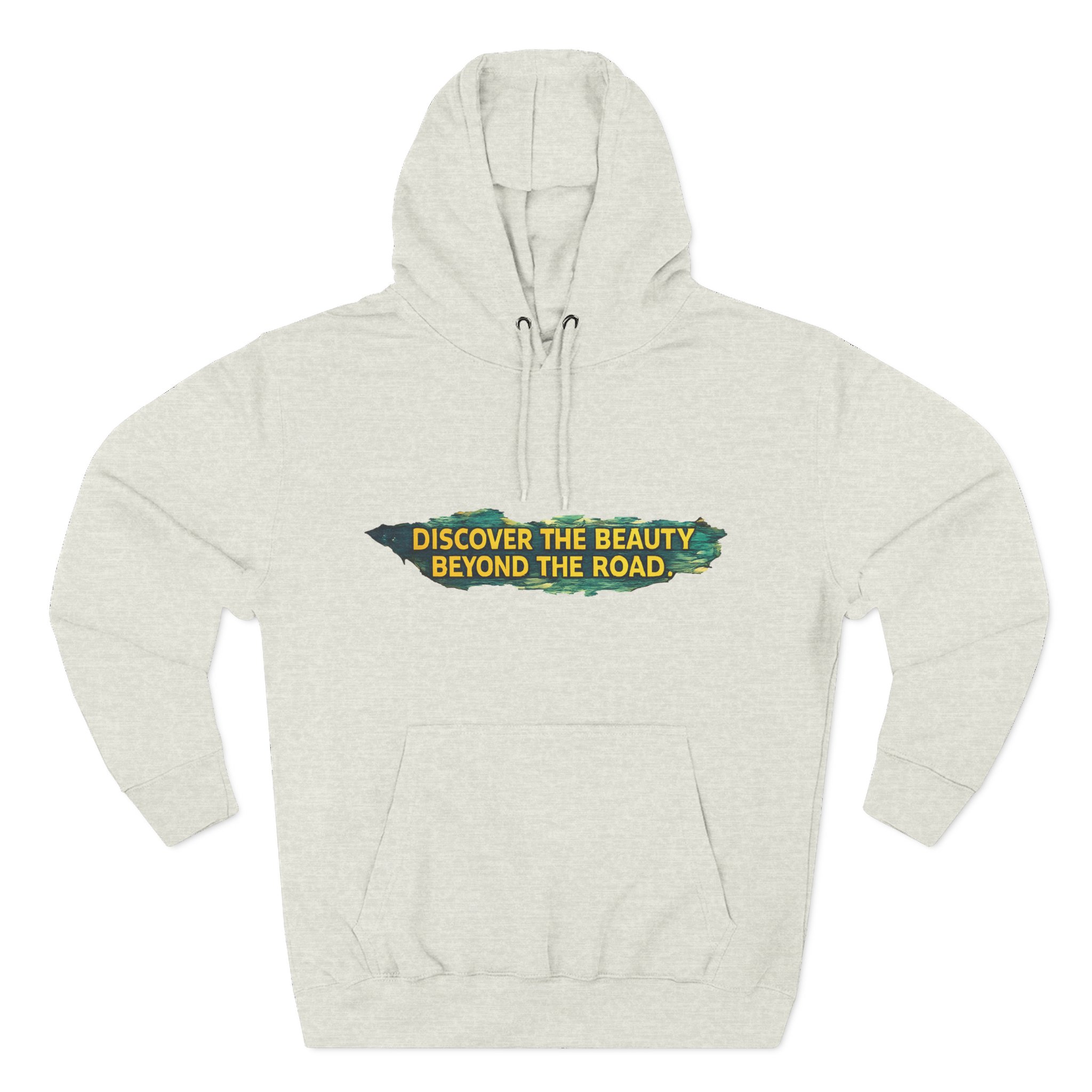 Three-Panel Fleece Hoodie - "Discover The Bieuty Beyond The Road" Design Cubic-Line