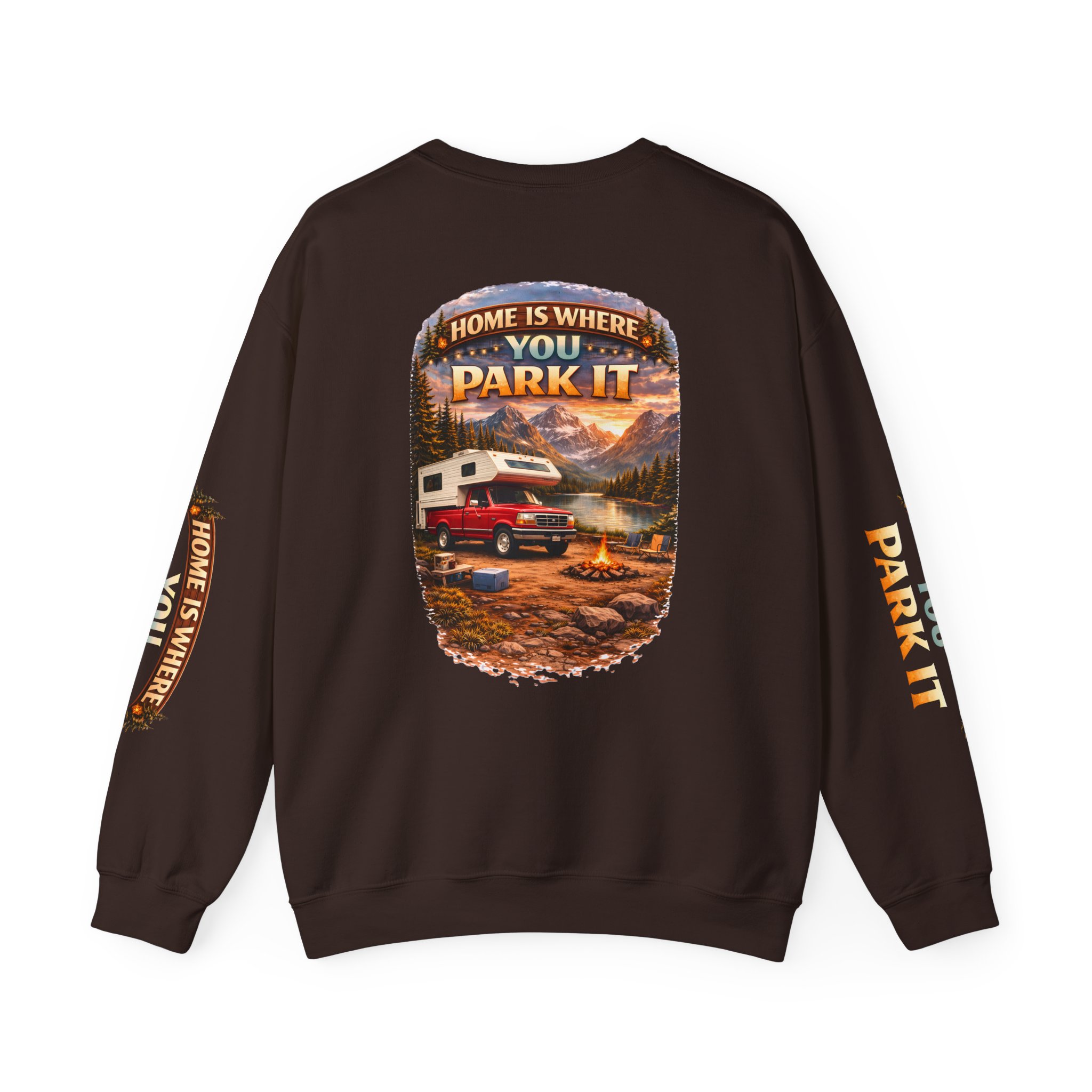 Unisex Heavy Blend™ Crewneck Sweatshirt — "Home Is Where You Park It" Design Scenic-Line