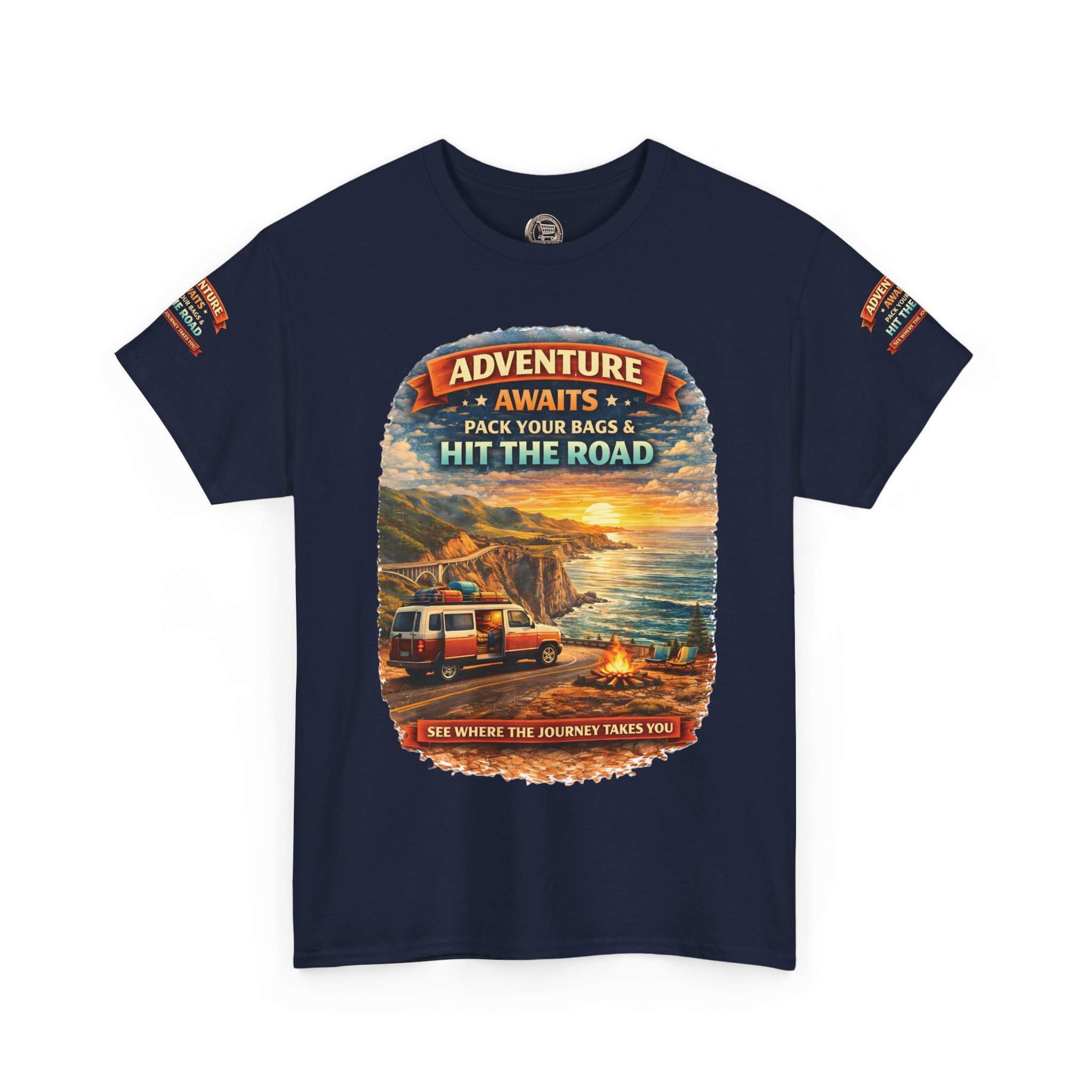 Unisex Heavy Cotton Tee — "Adventure Awaits-Pack Your Bags" Design Scenic-Line