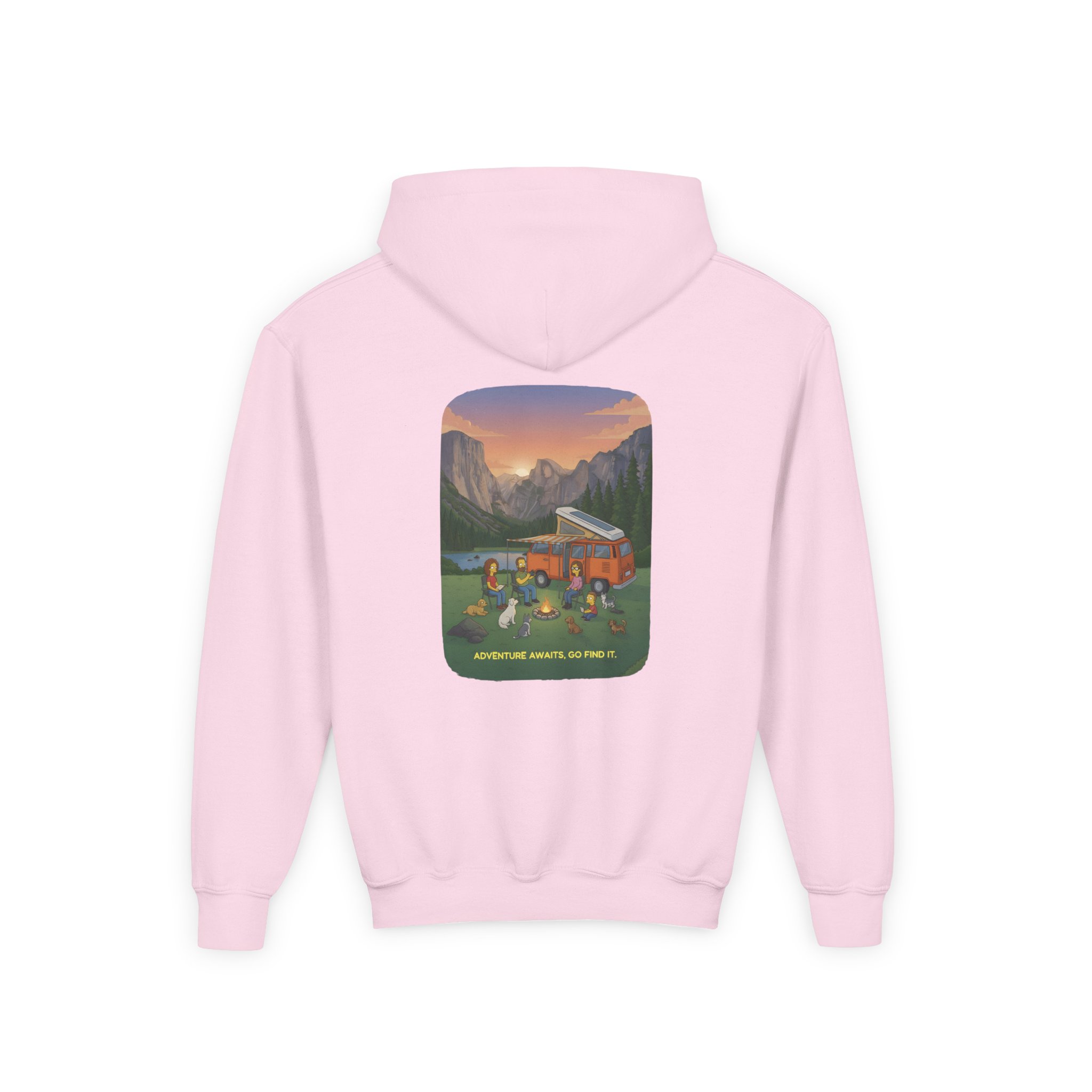 Youth Hoodie(Gildan) – "Adventure Awaits-Go Find It" (Design Sitcom-Line)