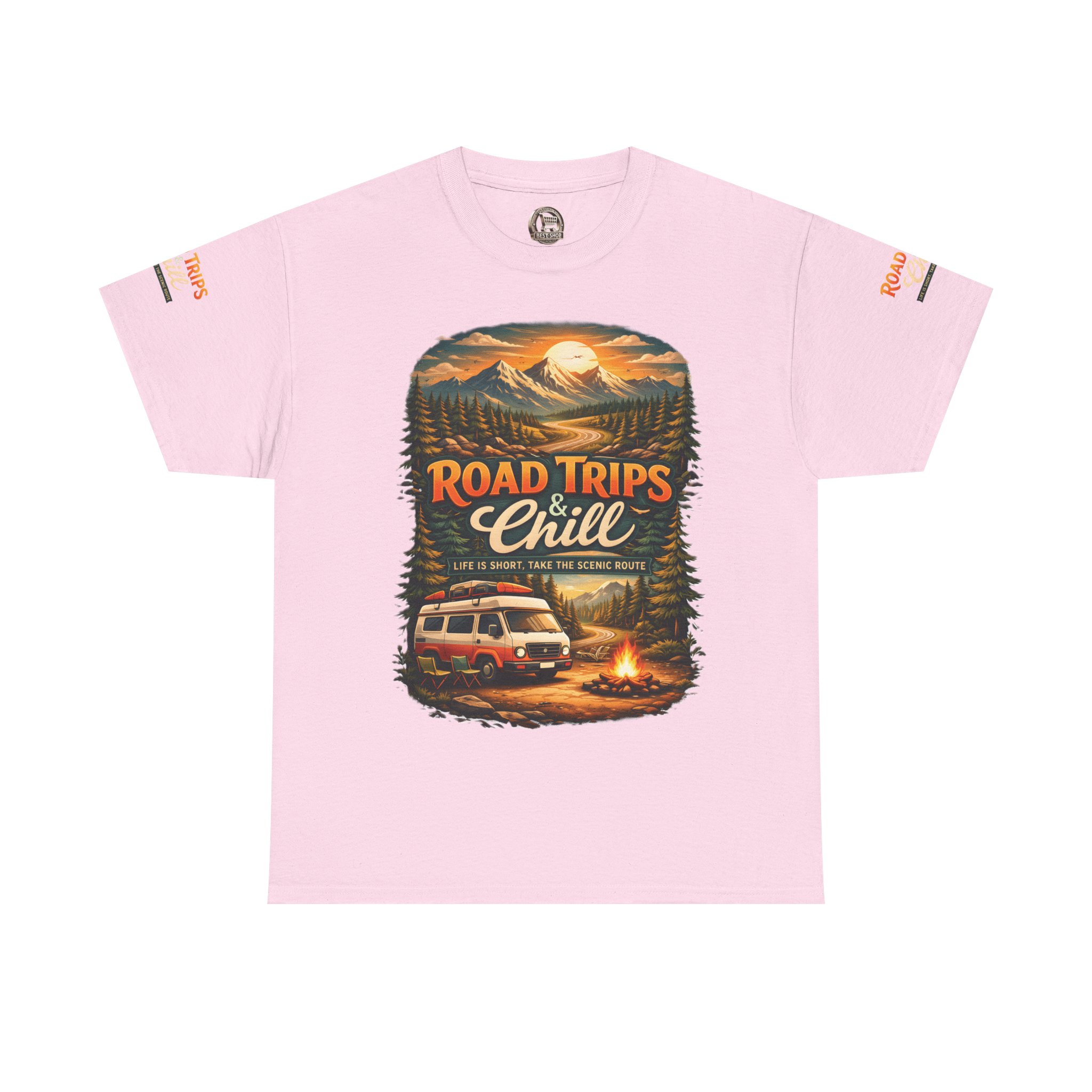 Unisex Heavy Cotton Tee — "Road Trips & Chill" Design Scenic-Line