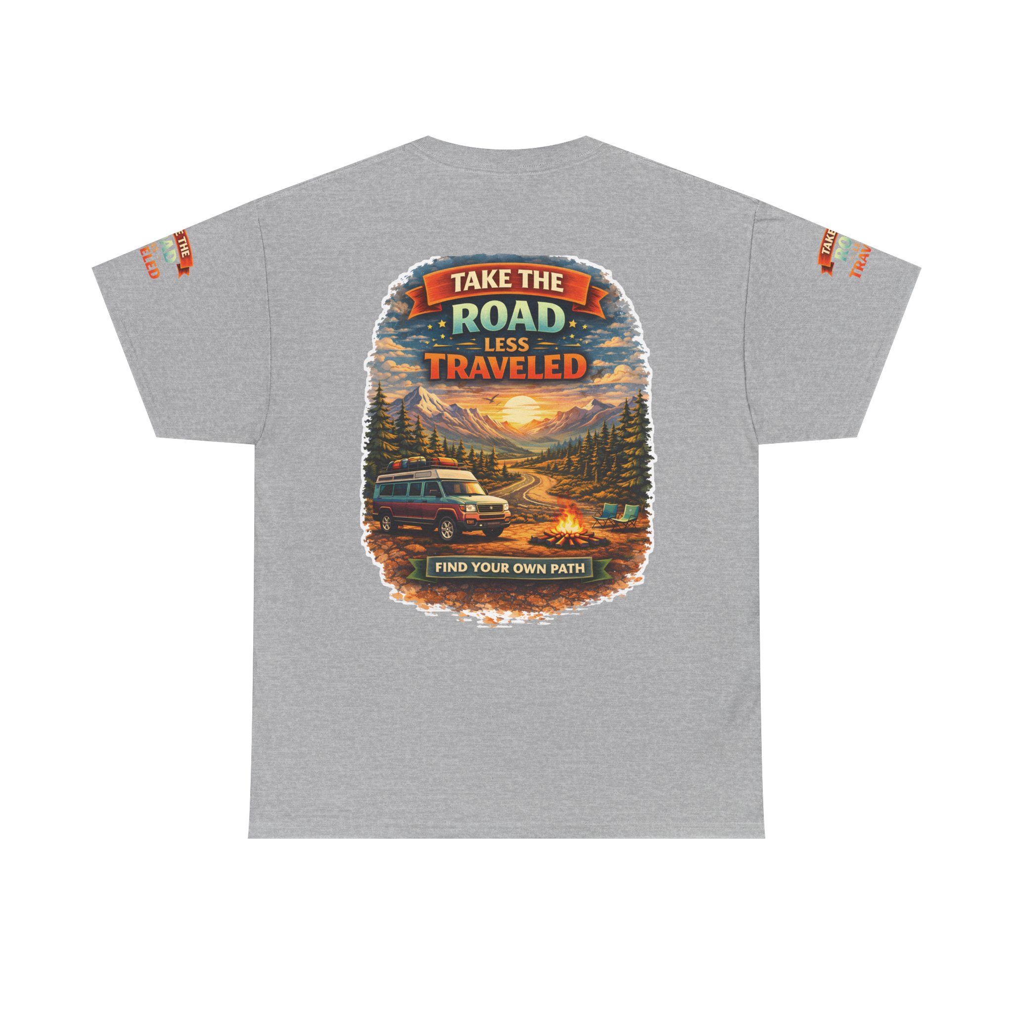 Unisex Heavy Cotton Tee — "Take The Road Less Traveled" Design Scenic-Line