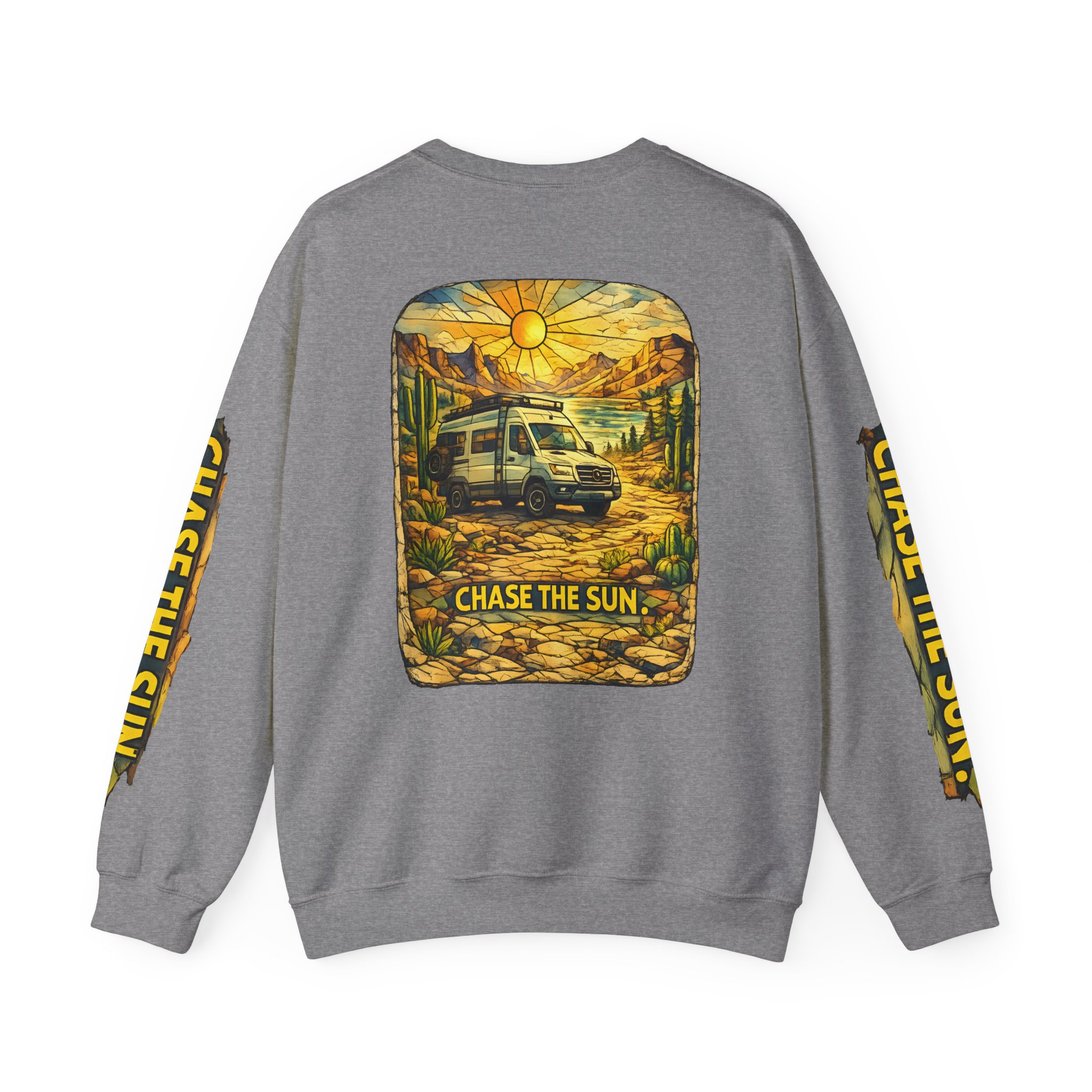 Unisex Heavy Blend™ Crewneck Sweatshirt — "Chase The Sun" Design Cubic-Line