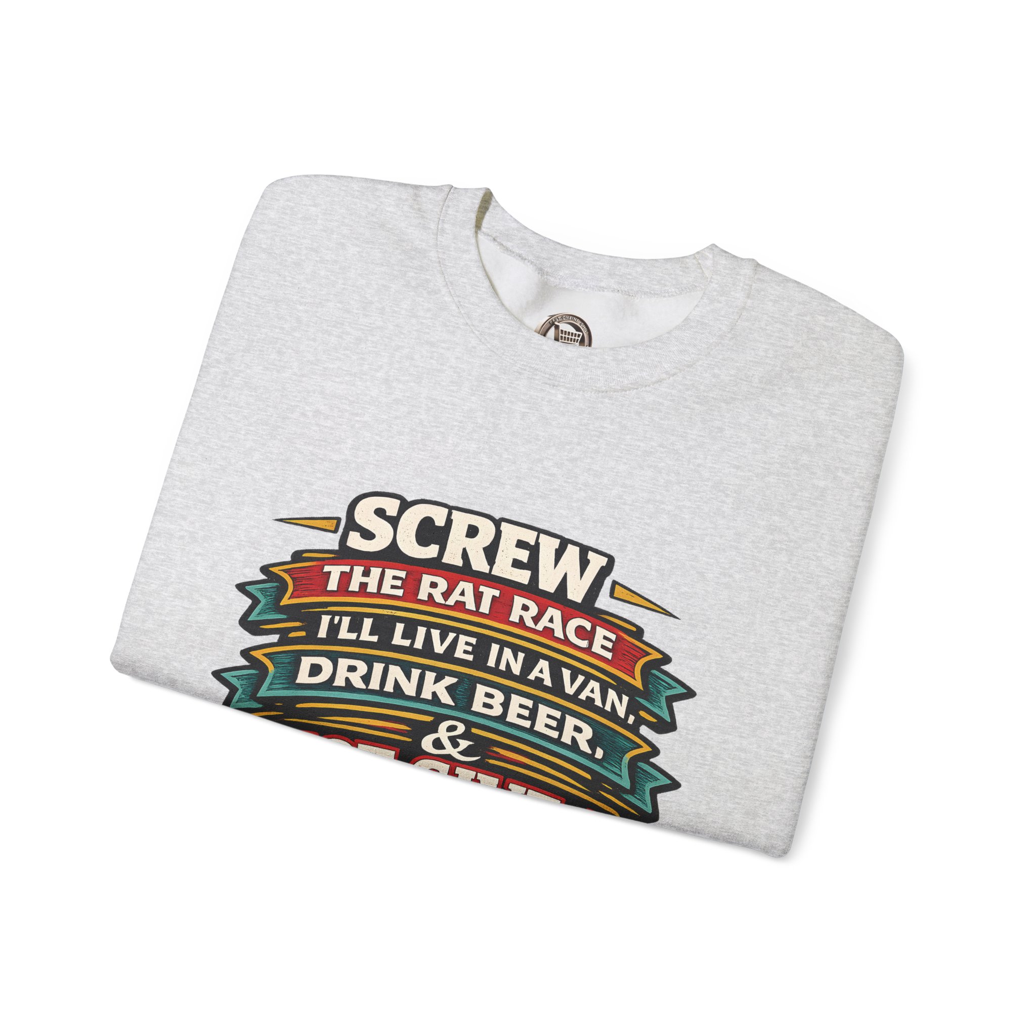 Unisex Heavy Blend™ Crewneck Sweatshirt — "Screw The Rat Race" Design F**K-Line