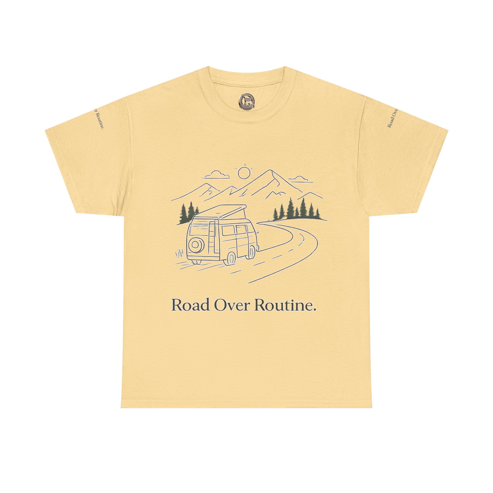 Unisex Heavy Cotton Tee — "Road Over Routine" Design Minimal-Line