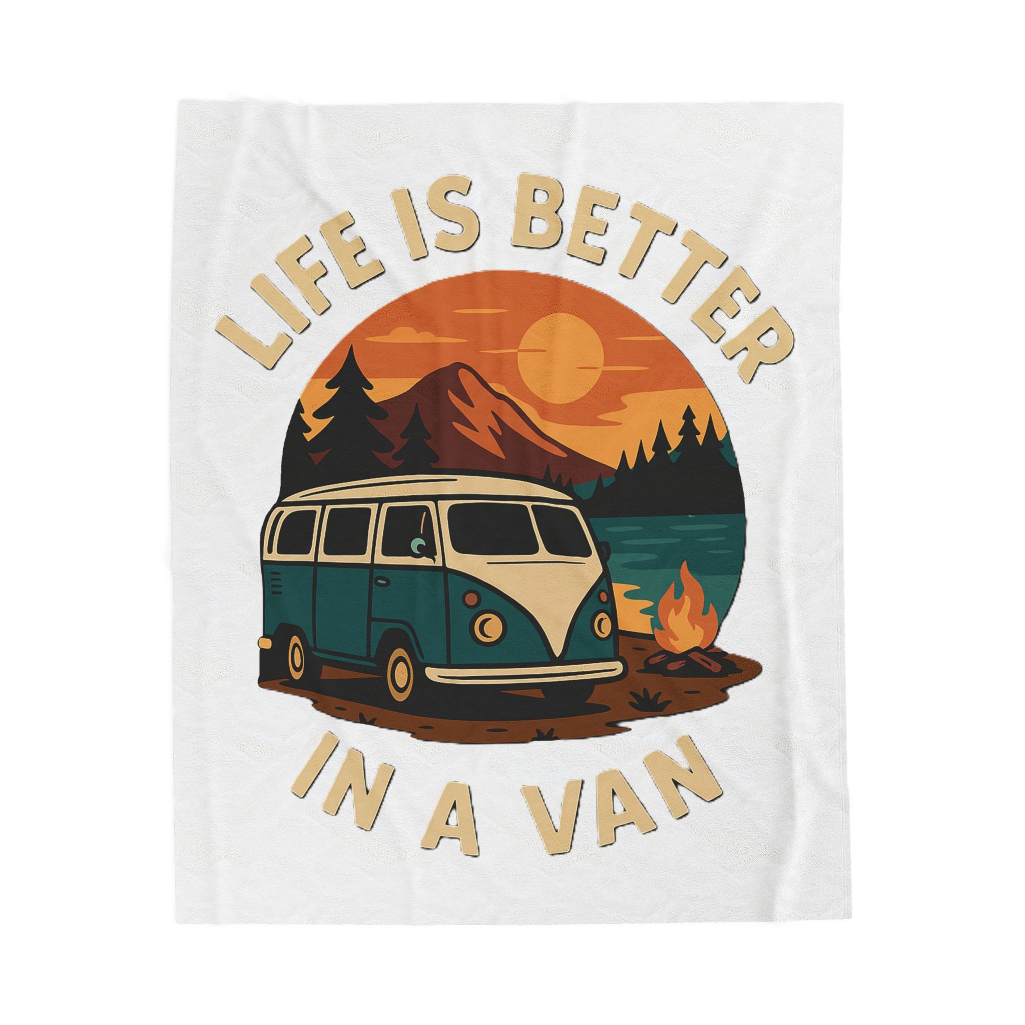 Velveteen Plush Blanket – "Life Is Better In A Van" Retro Campervan Camping Throw