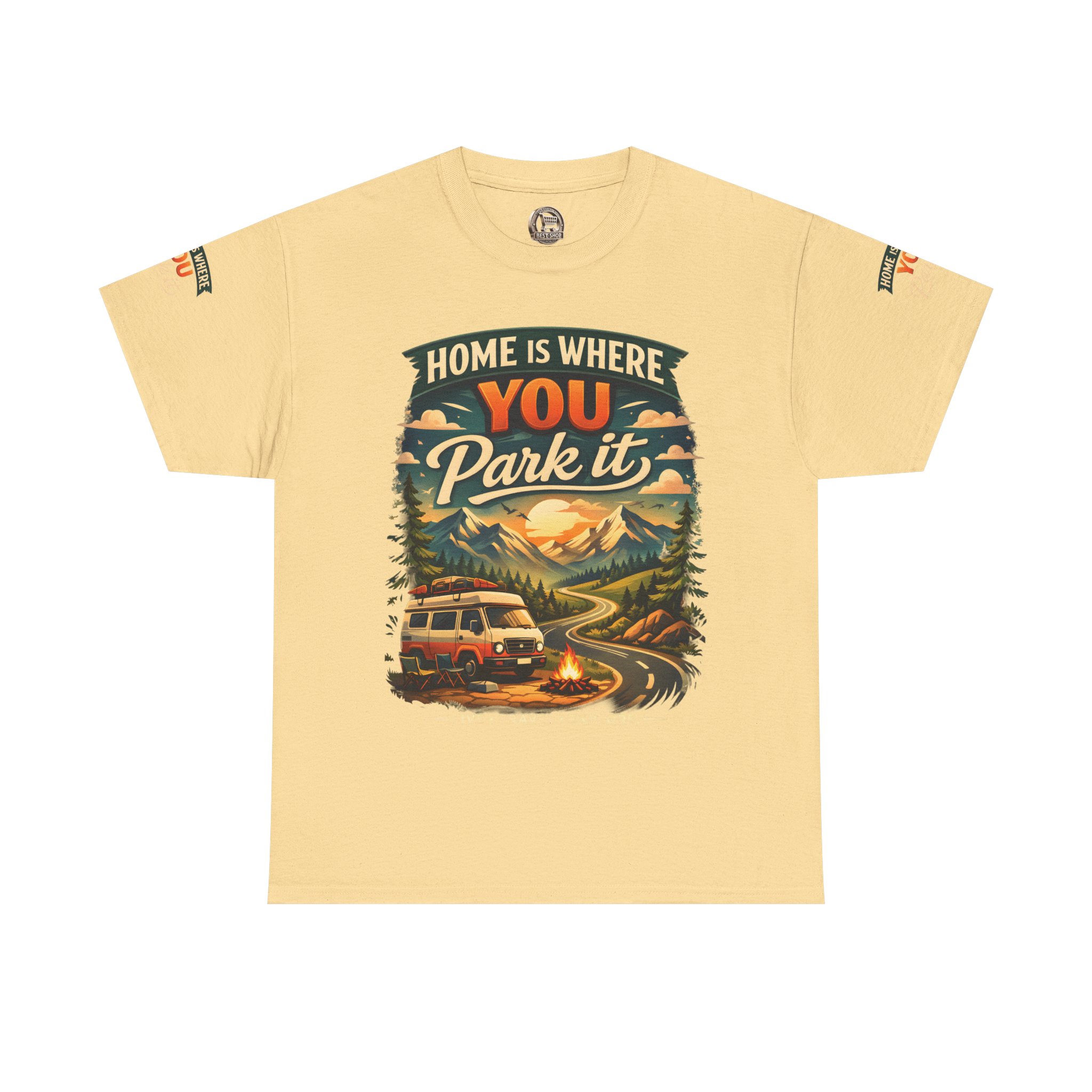 Unisex Heavy Cotton Tee — "Hom Is Where You Park It" Design Scenic-Line