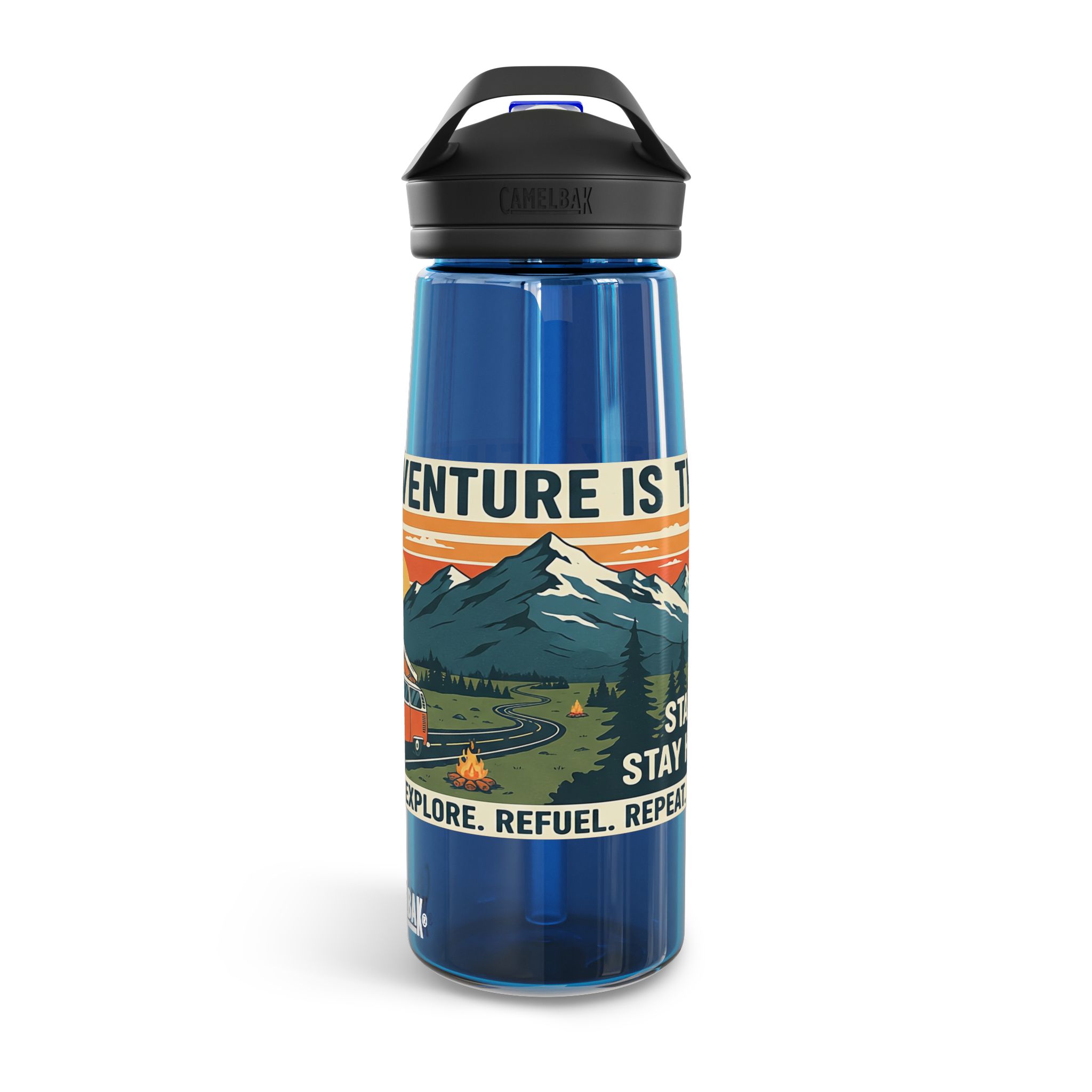 Water Bottle — 20/25oz CamelBak Eddy® | "Adventure Is Out There " Retro Mountain & Van Camping Design