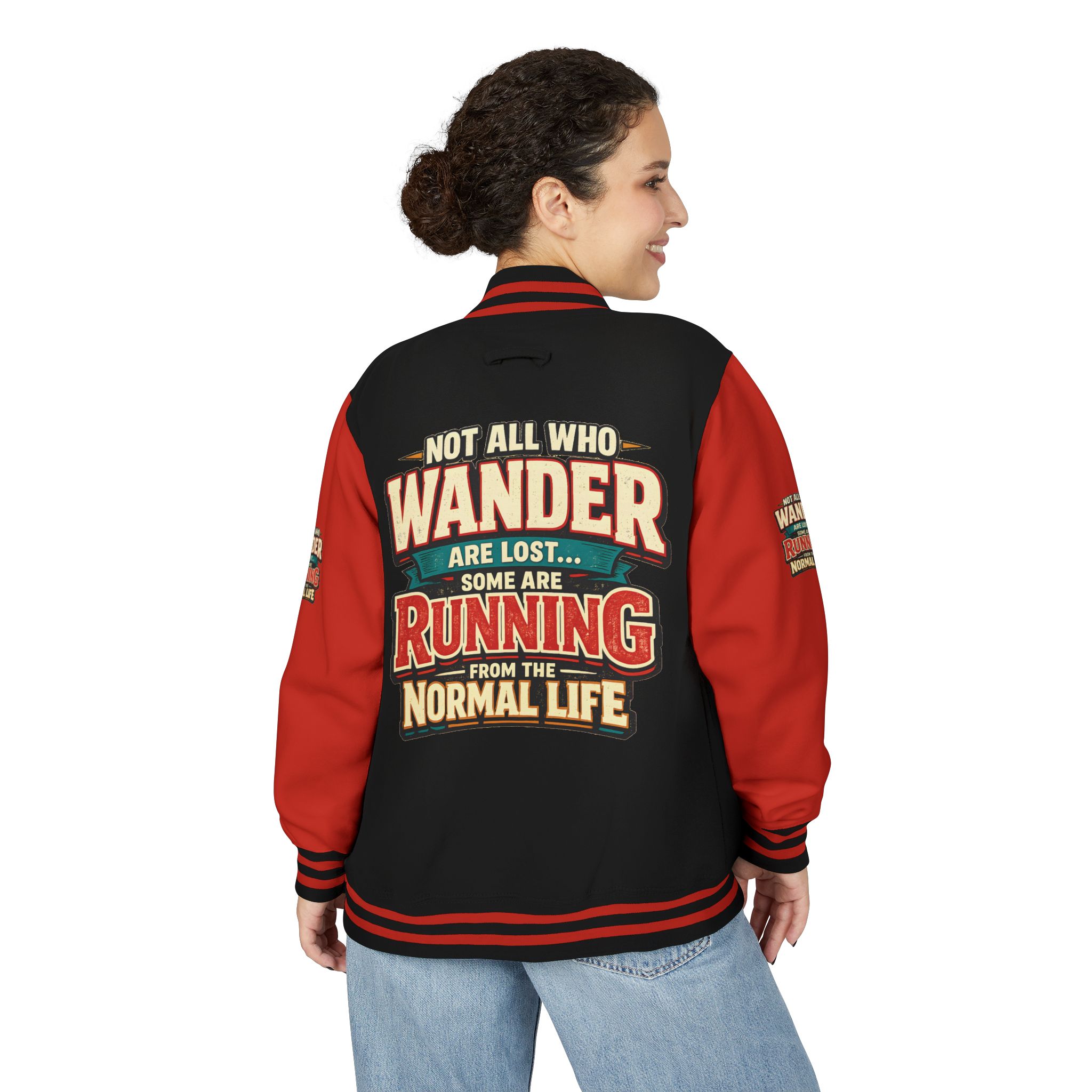 Unisex Heavyweight Letterman Jacket — "Not All Who Wander Are Lost" Design F**K-Line