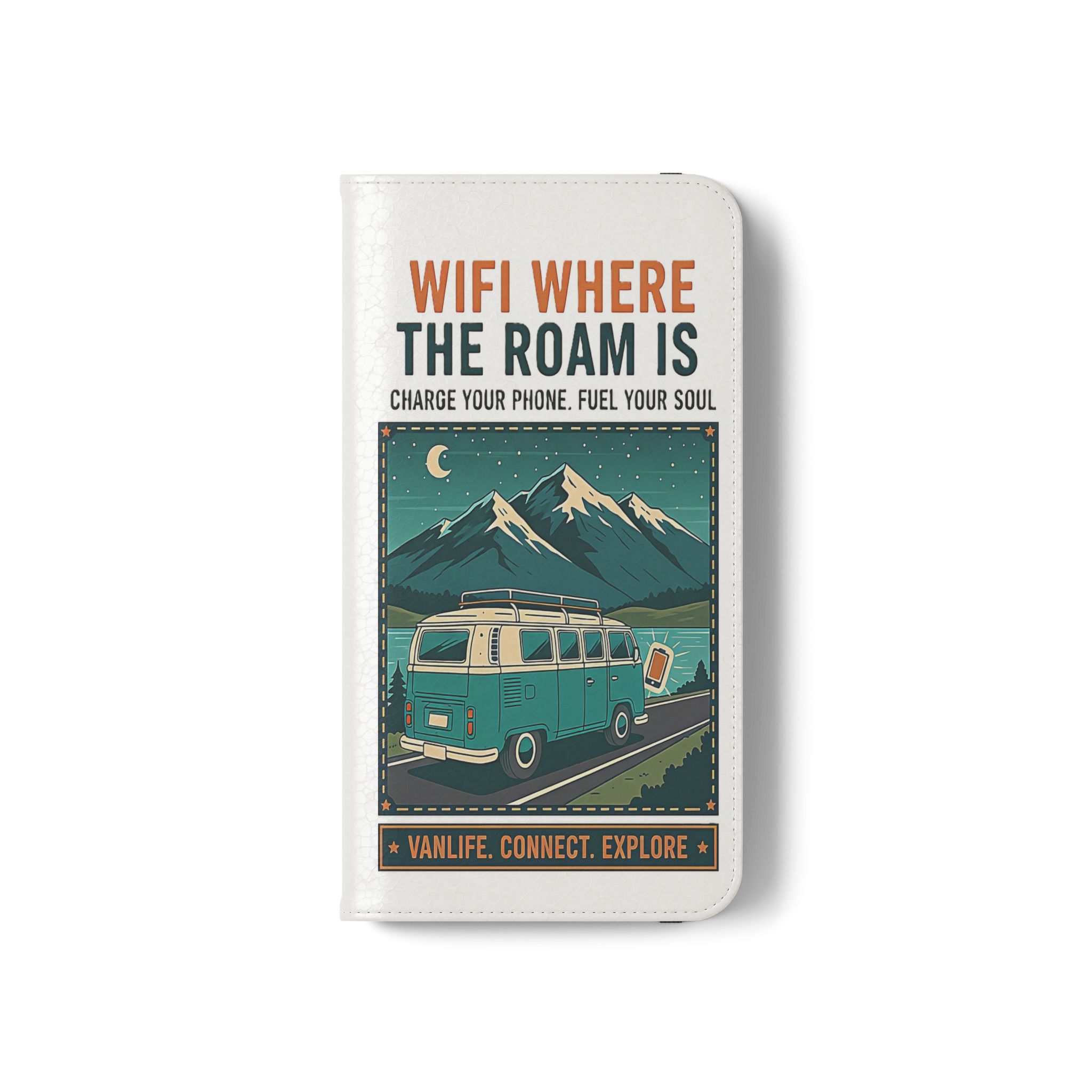 Flip Phone Case — “WiFi Where the Roam Is” Vanlife Wallet Case