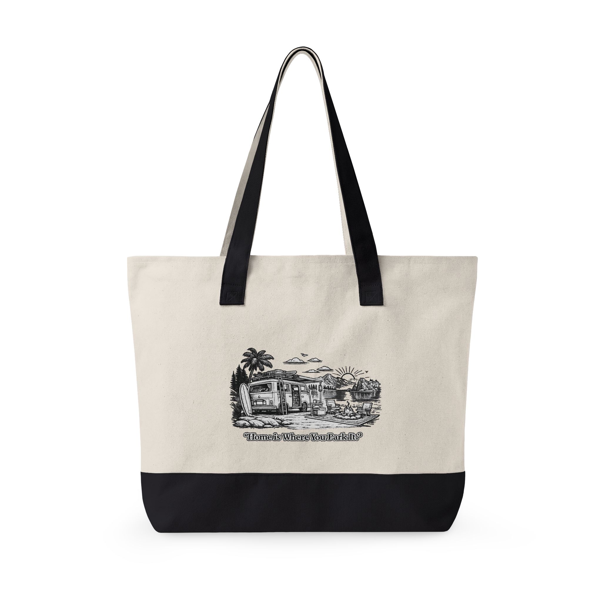 Zippered Canvas Tote — "Adventure Is Where You park It" (Design Minimal-Line)