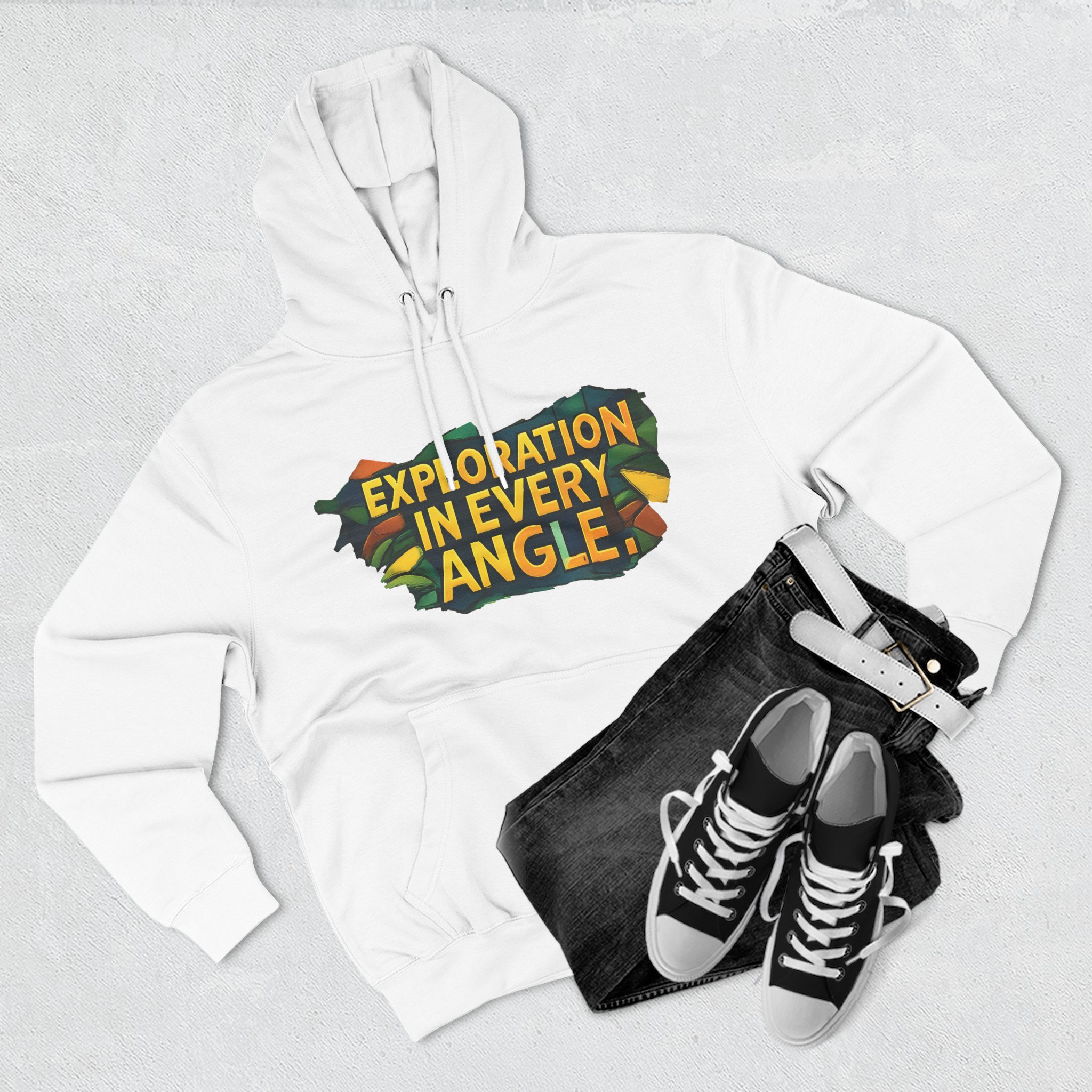 Three-Panel Fleece Hoodie - "Exploration In Every Angle" Design Cubic-Line