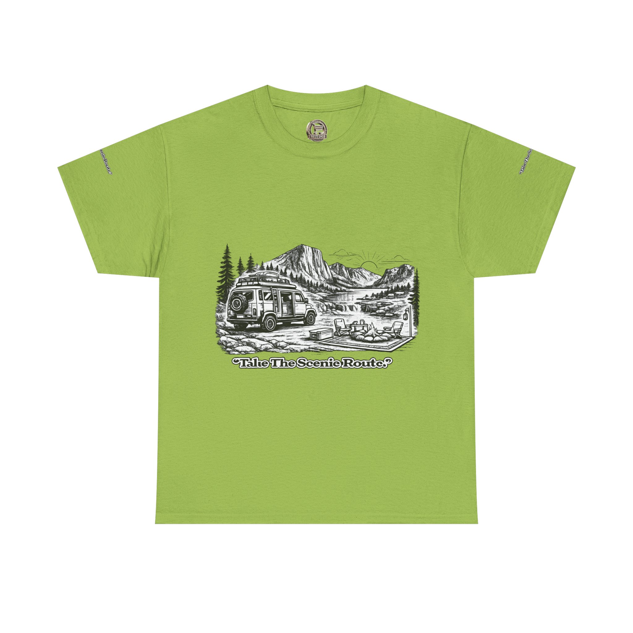 Unisex Heavy Cotton Tee — "Take The Scenic Route" Design Minimal-Line