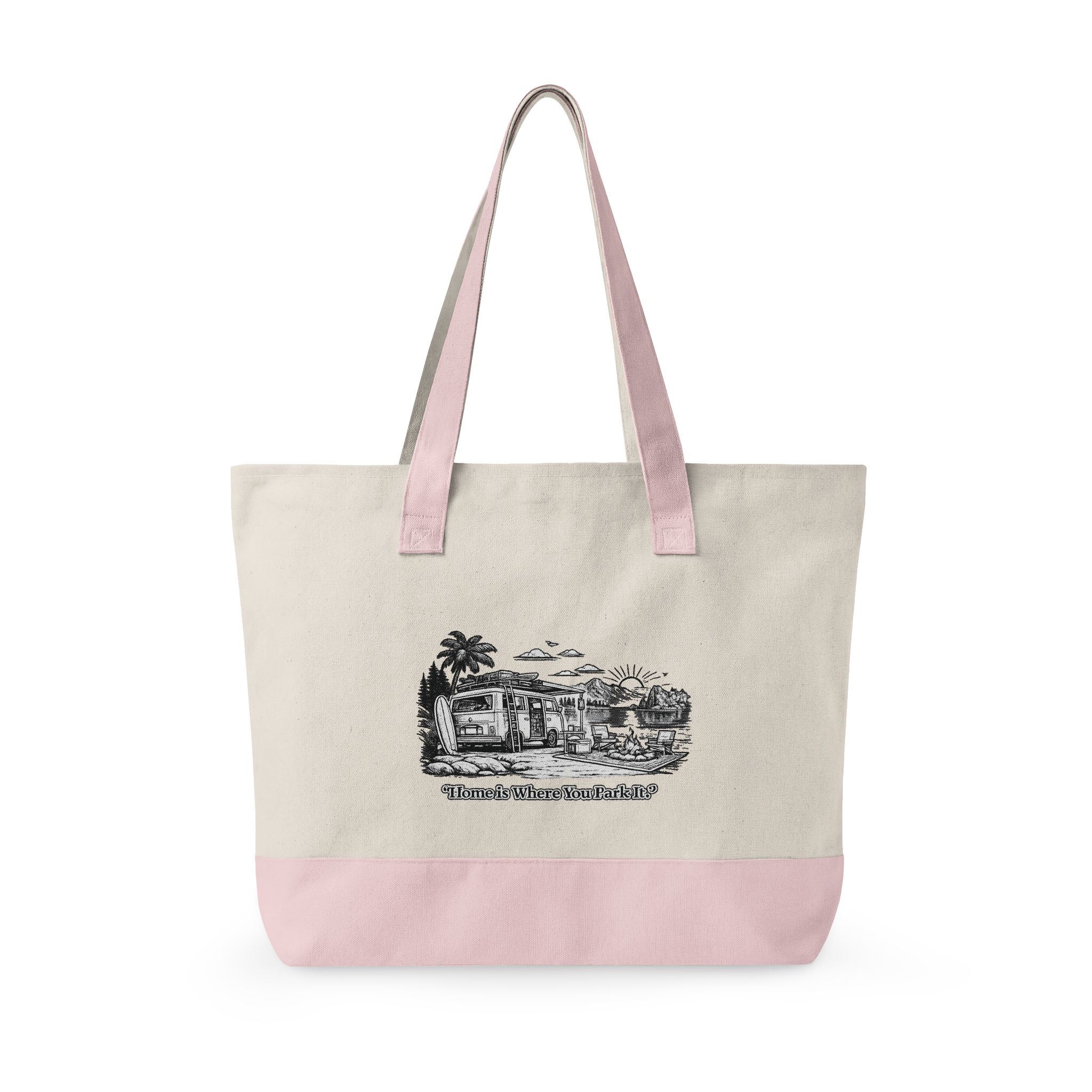 Zippered Canvas Tote — "Adventure Is Where You park It" (Design Minimal-Line)