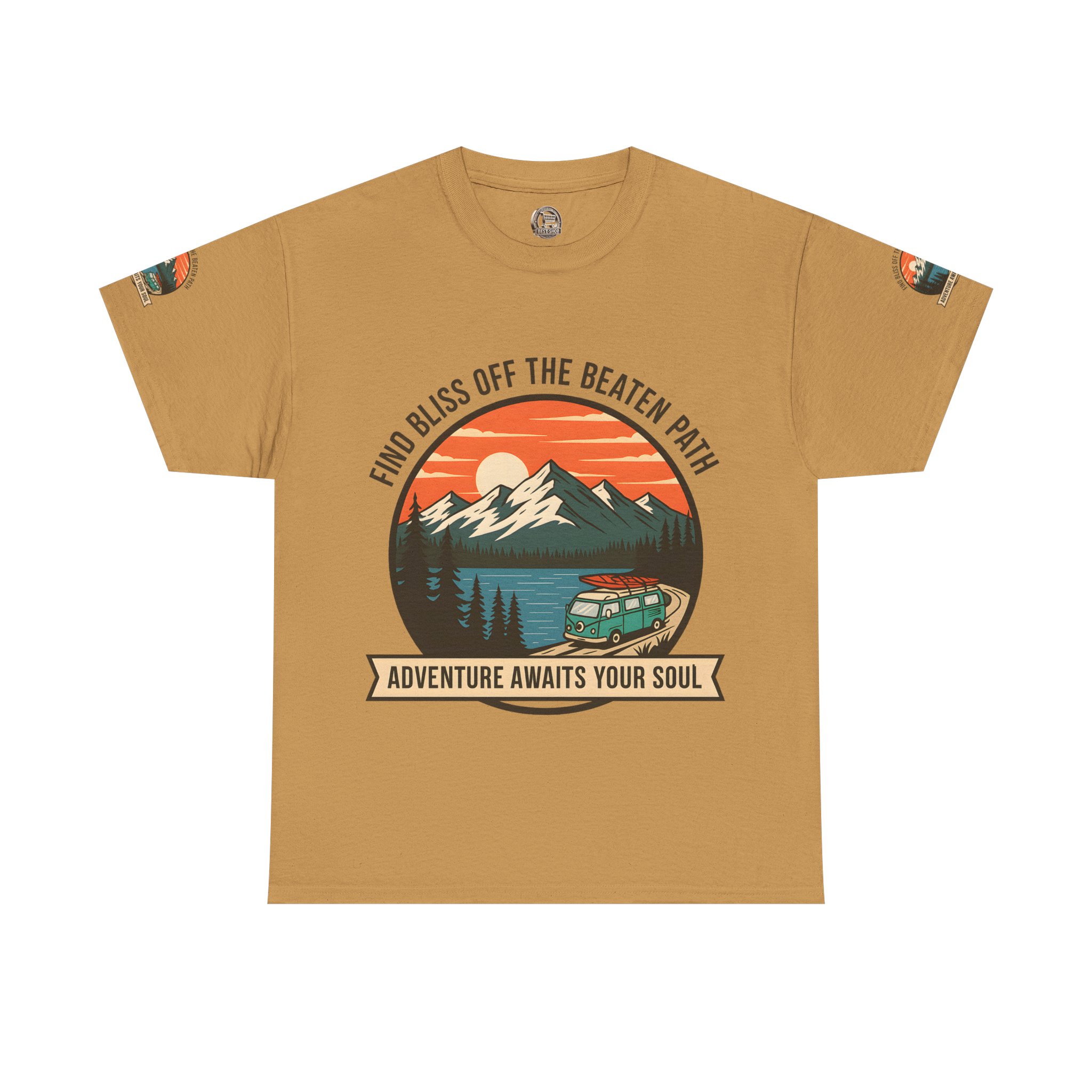 Unisex Heavy Cotton Tee — "Find Bliss Off the Beaten Path" Mountain & Camper T‑Shirt