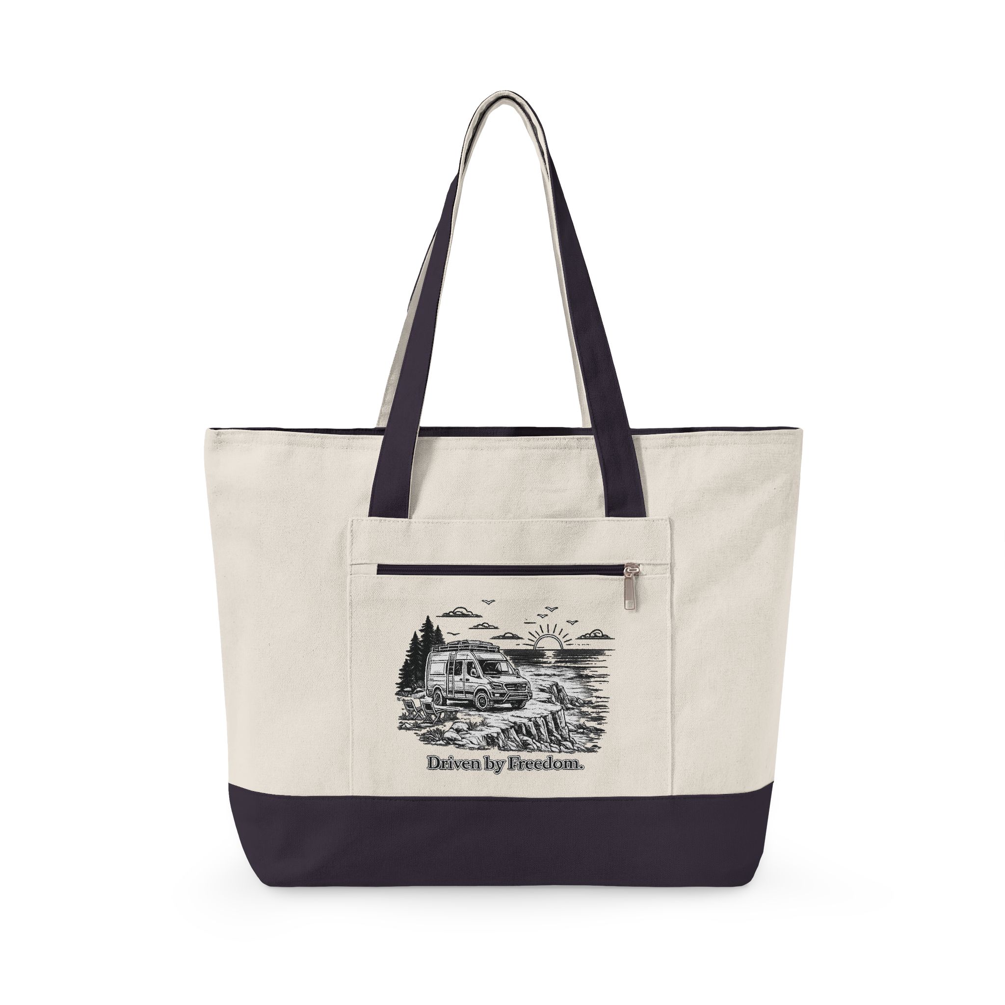 Zippered Canvas Tote — "Drive By Freedom" (Design Minimal-Line)