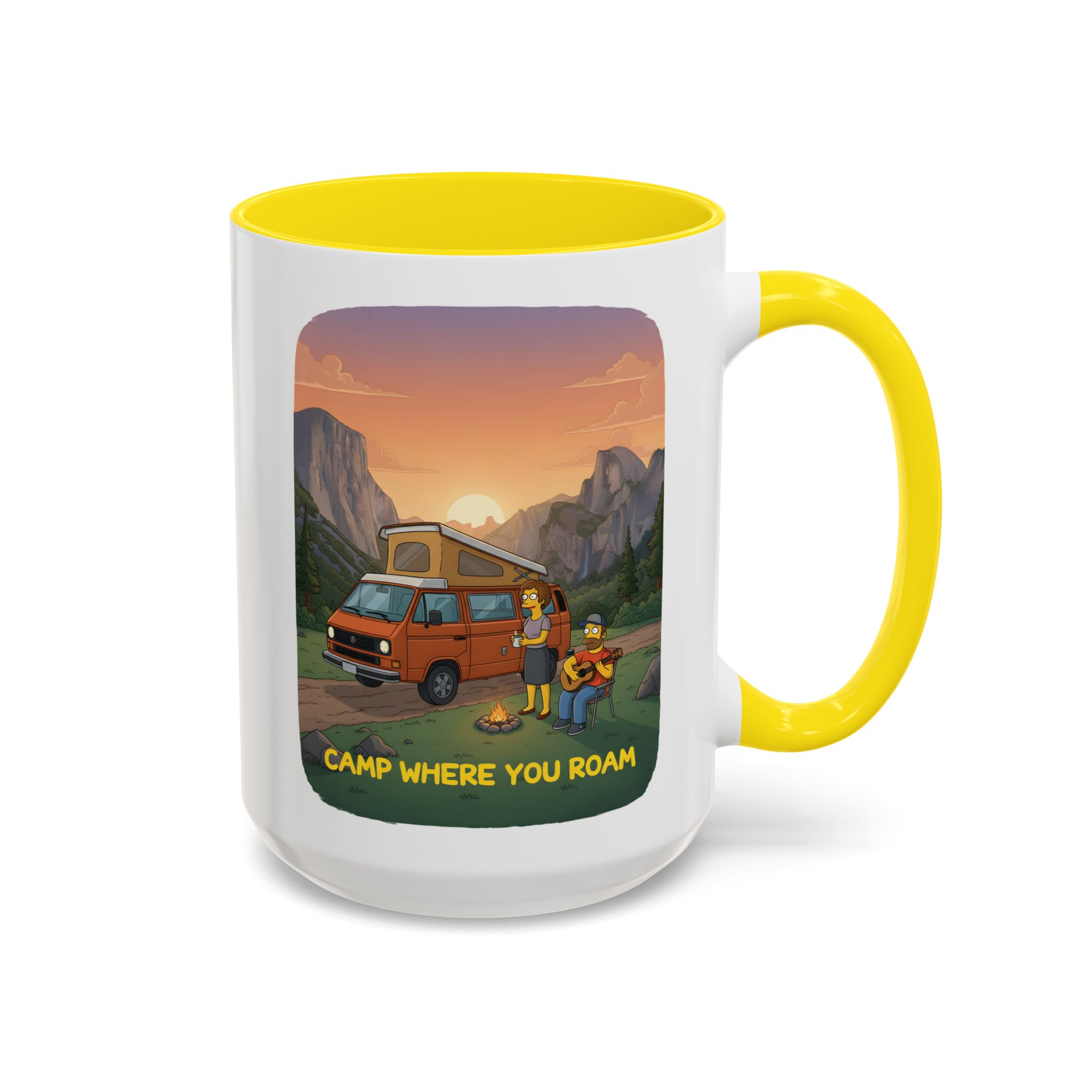 Accent Coffee Mug (11, 15oz) — "Camp Where You Roam" Design Sitcom-Line