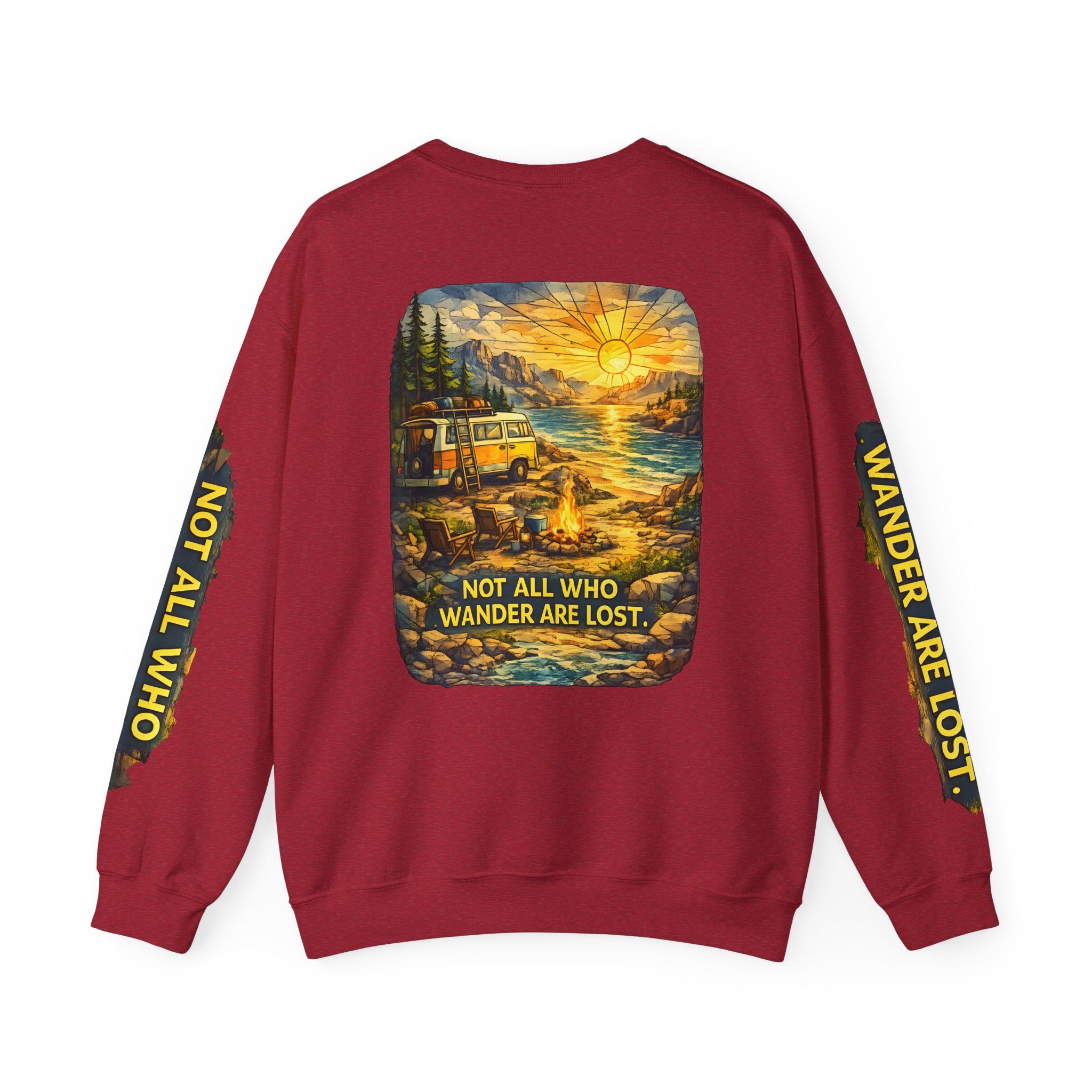 Unisex Heavy Blend™ Crewneck Sweatshirt — "Not All Who Wander Are Lost" Design Cubic-Line