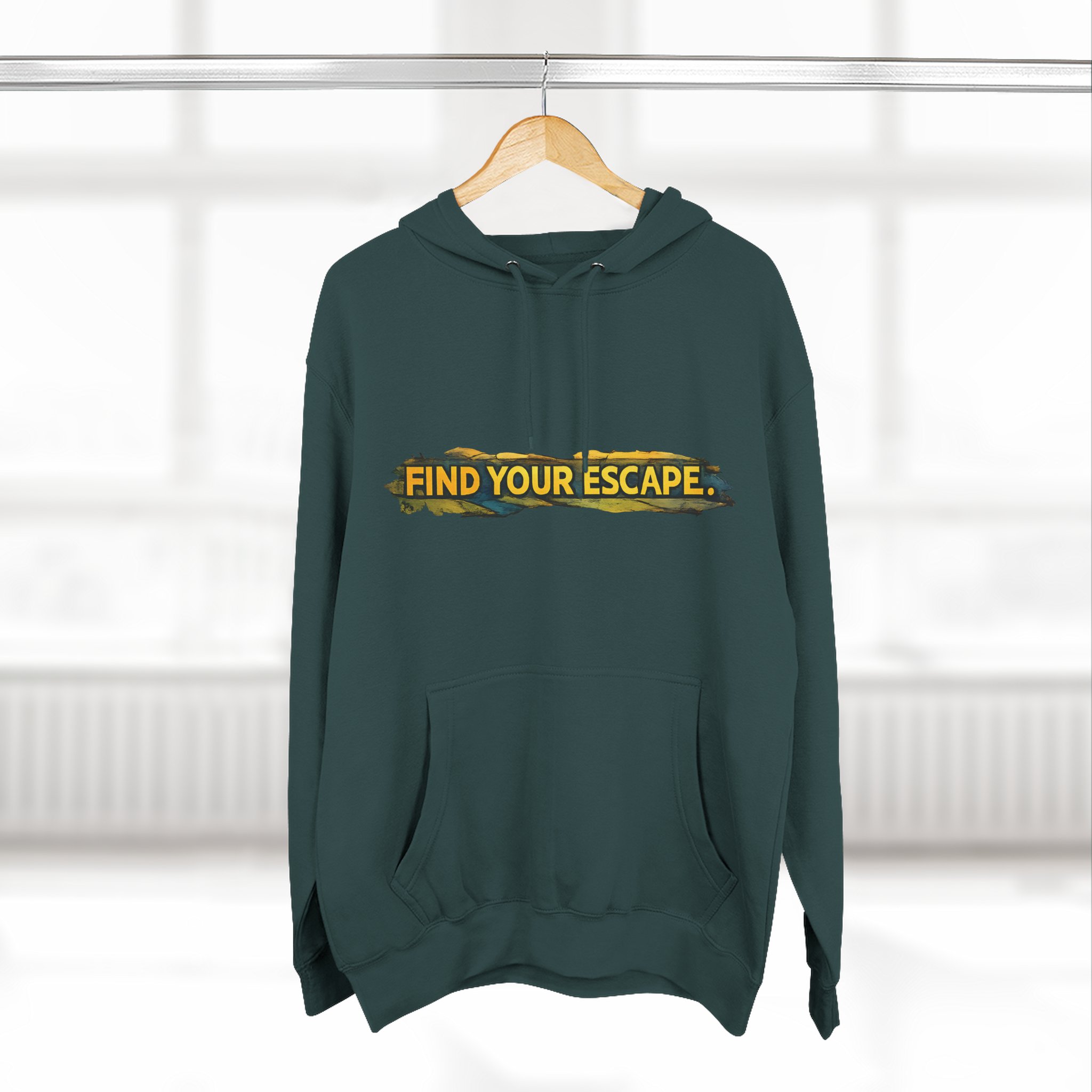 Three-Panel Fleece Hoodie - "Find Your Escape" Design Cubic-Line