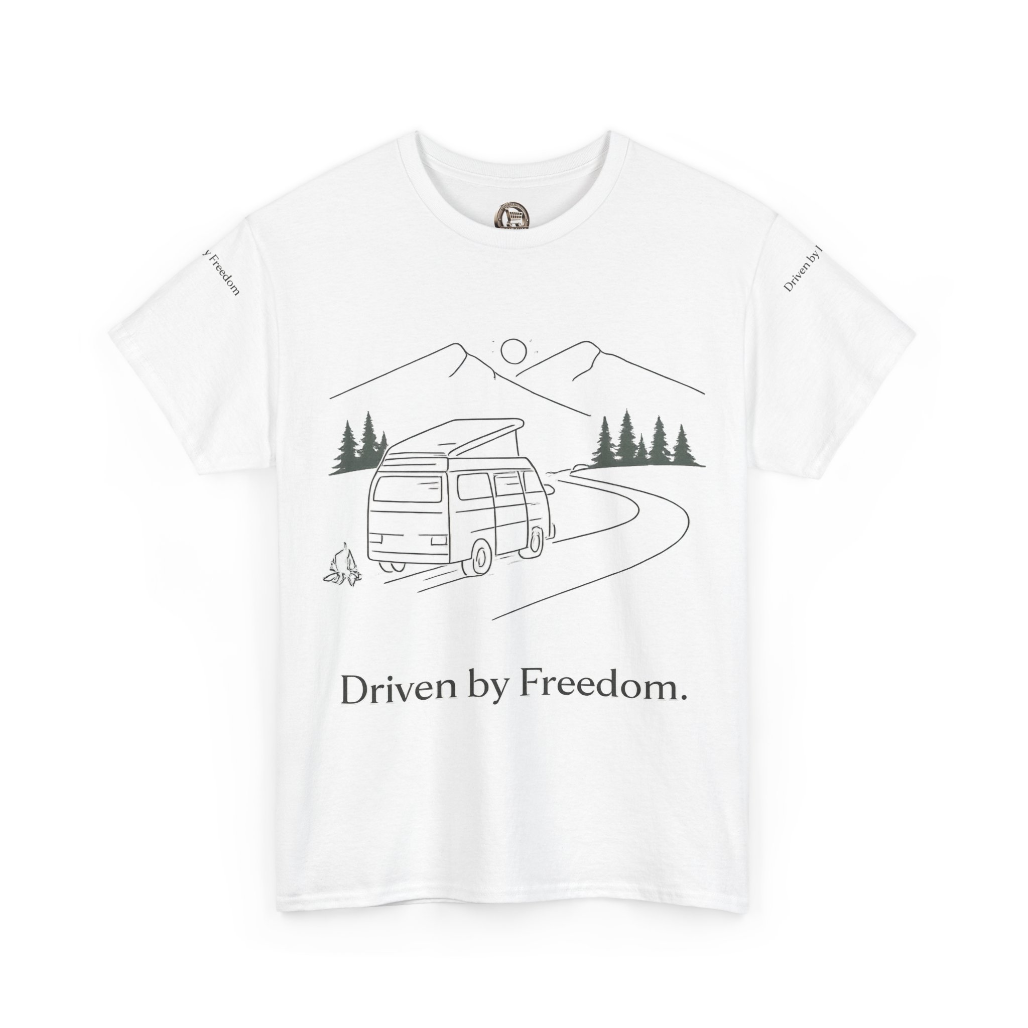 Unisex Heavy Cotton Tee — "Driven By Freedom" Design Minimal-Line