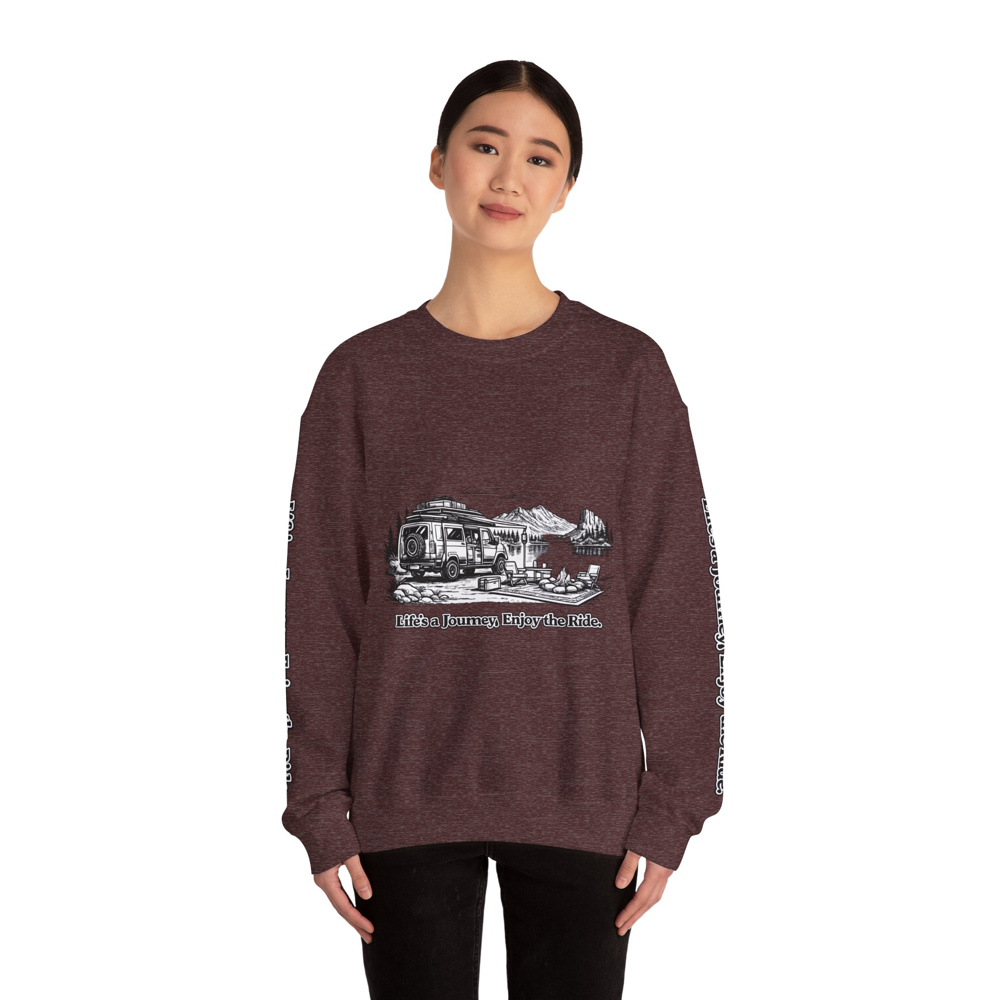 Unisex Heavy Blend™ Crewneck Sweatshirt — "Lifes A Journey,Enjoy The Ride" Design Minimal-Line