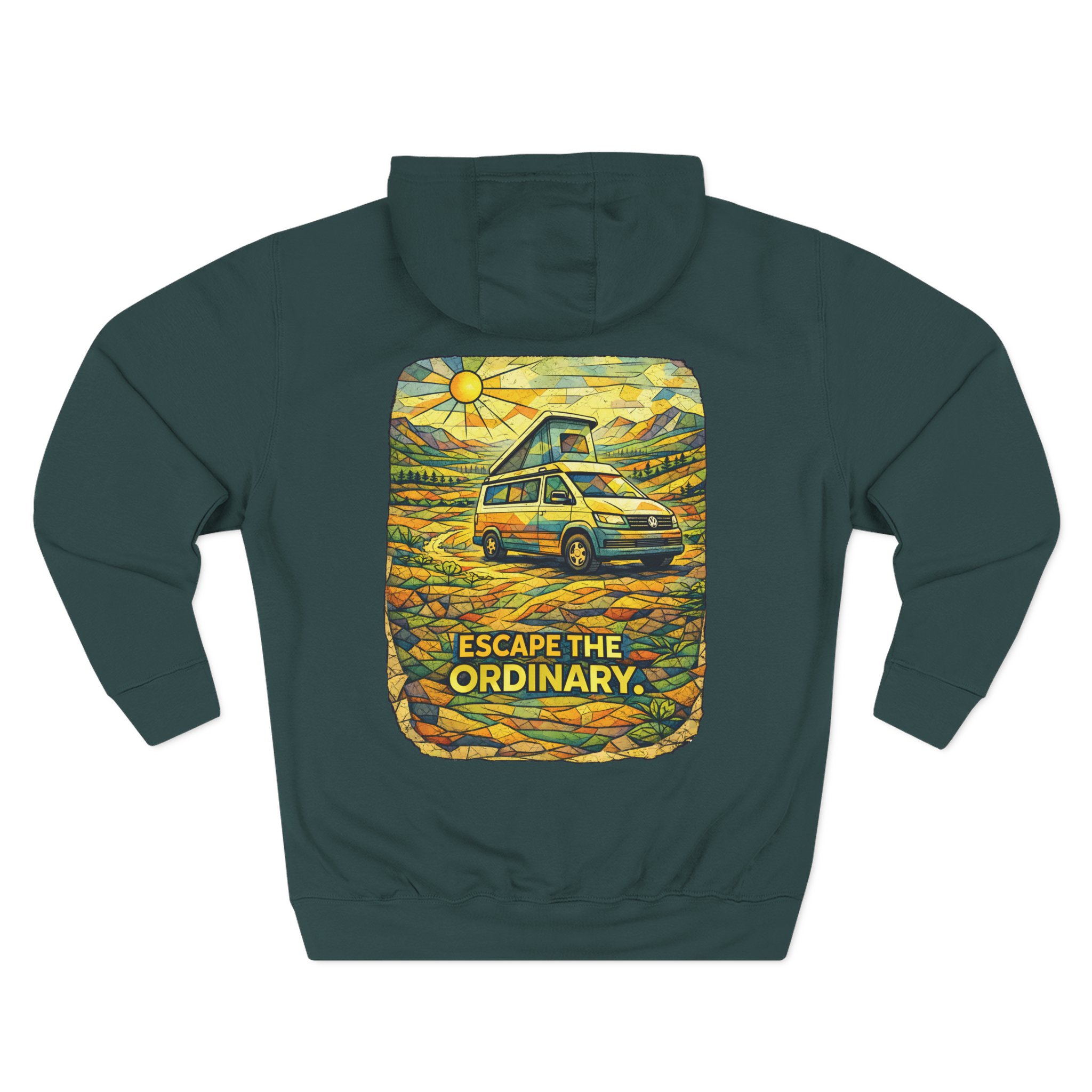 Three-Panel Fleece Hoodie - "Escape The Ordinary" Design Cubic-Line