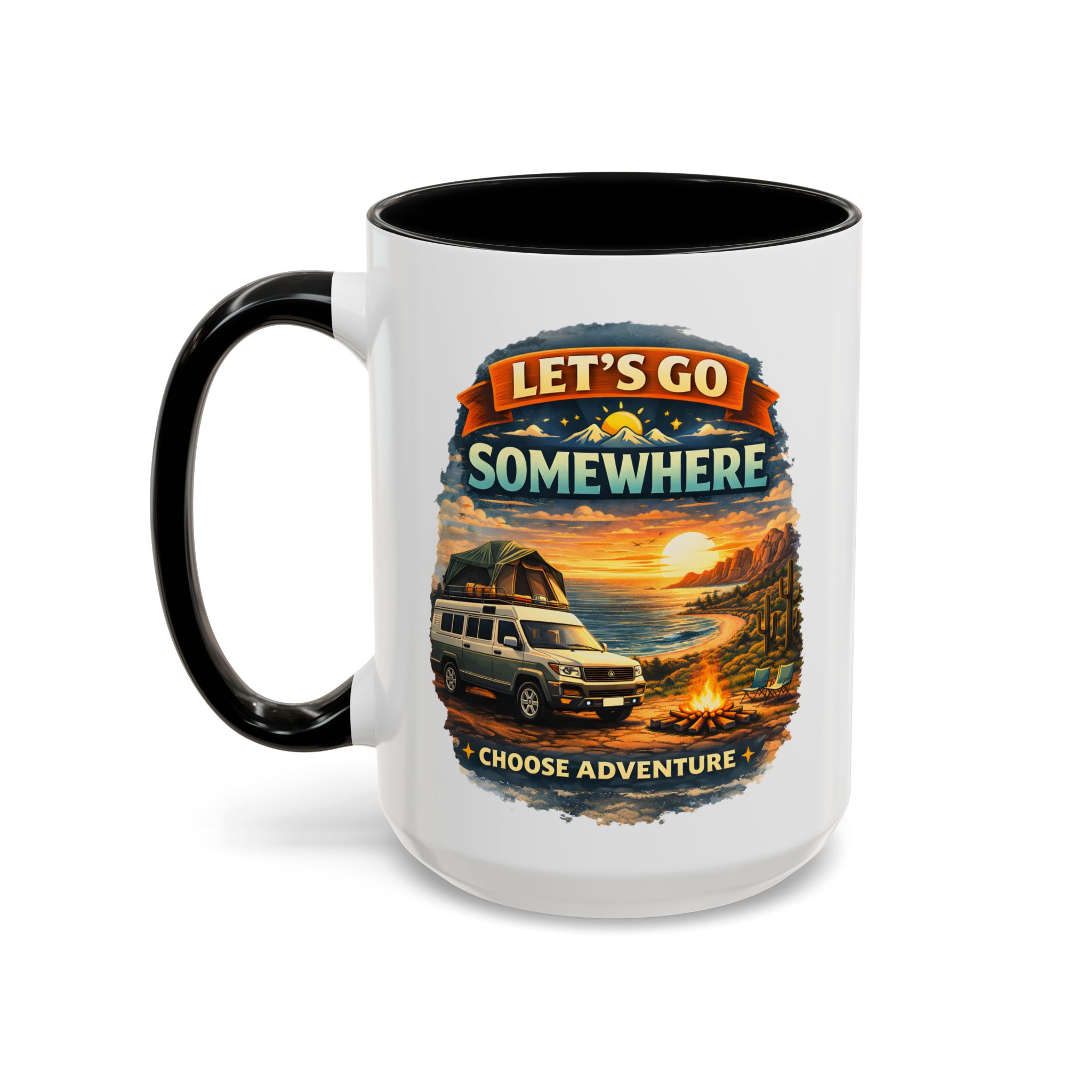 Accent Coffee Mug (11, 15oz) — "Lets Go Somewhere" Design Scenic-Line