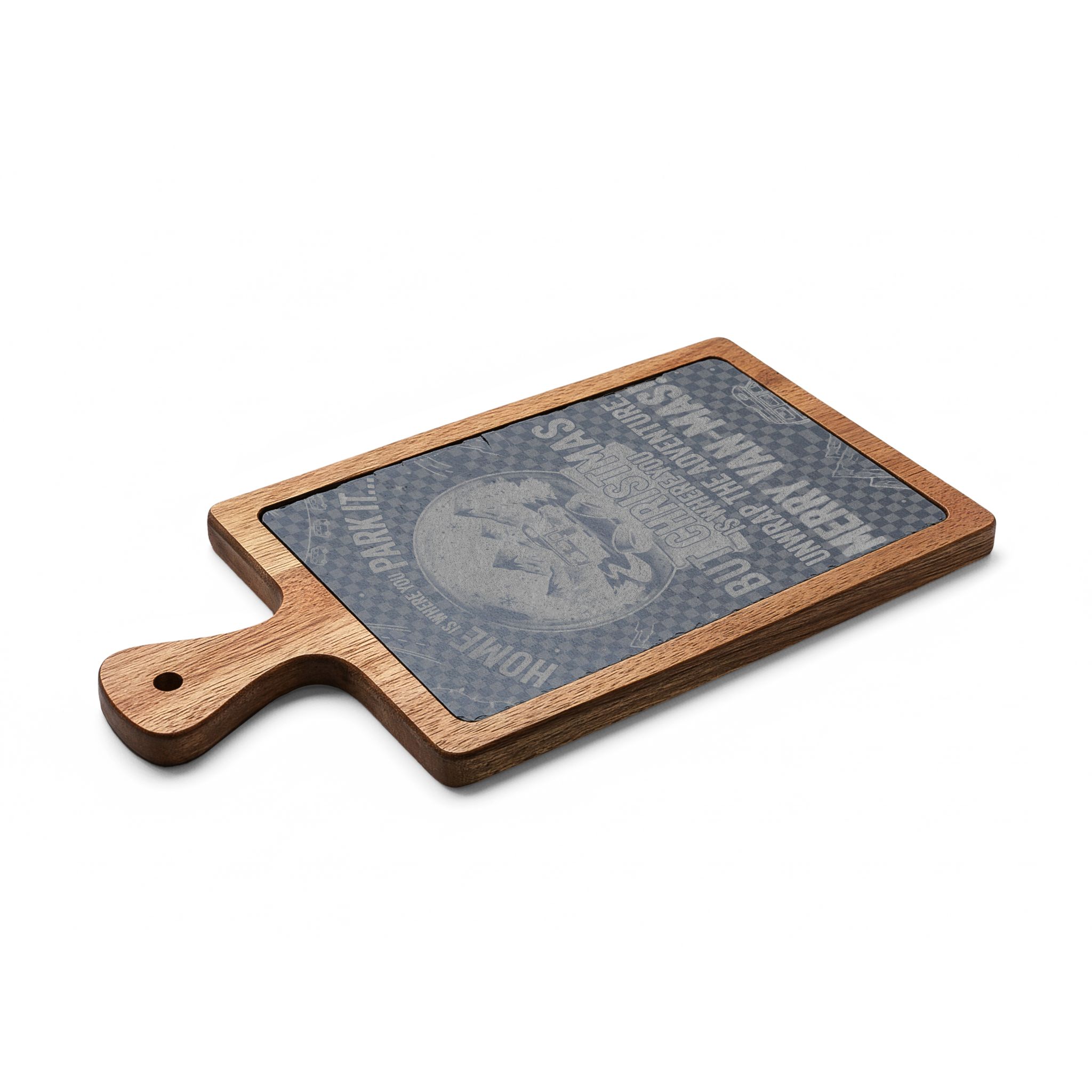 "Gift" Engraved Oak Charcuterie Board with Cheese Tools — "Home Is Where You Park It-But Christmas Is Where You Unwrap The Adventure - Merry Van-mas"