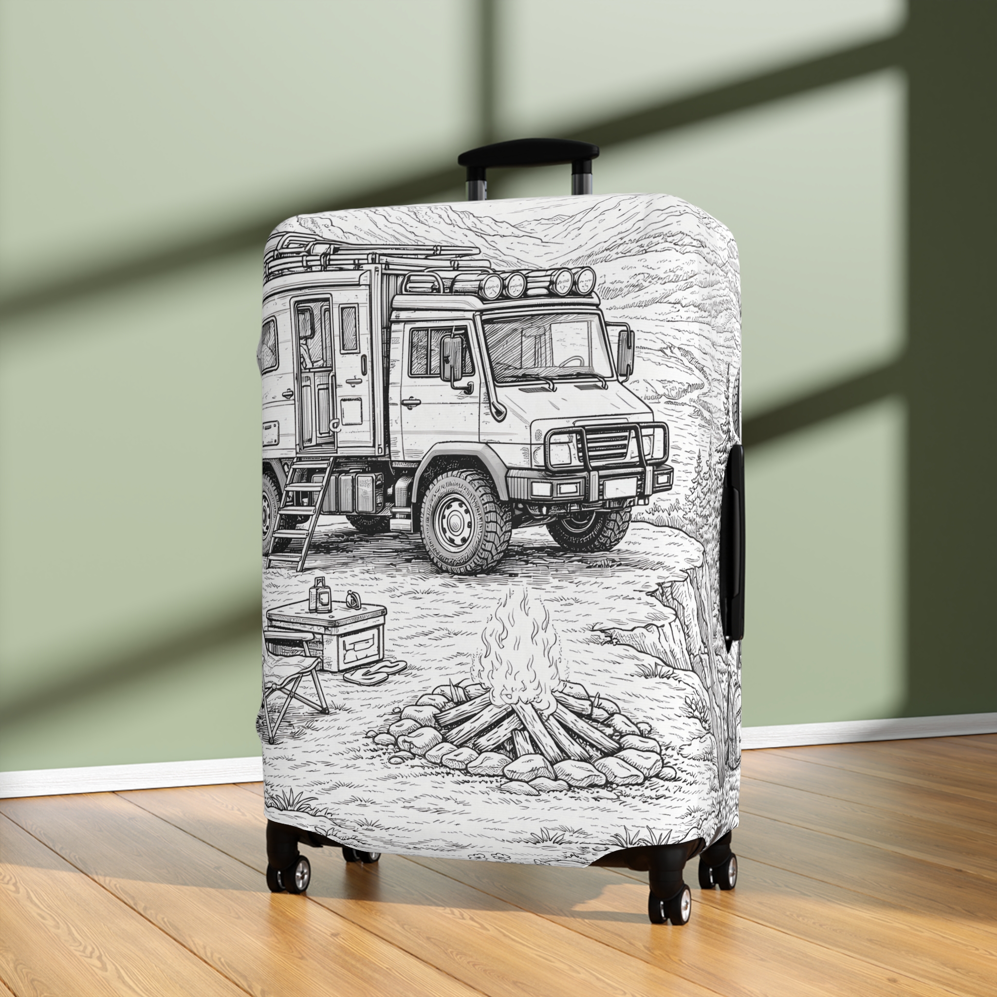 Luggage Cover — Adventure Camper Sketch Travel Suitcase