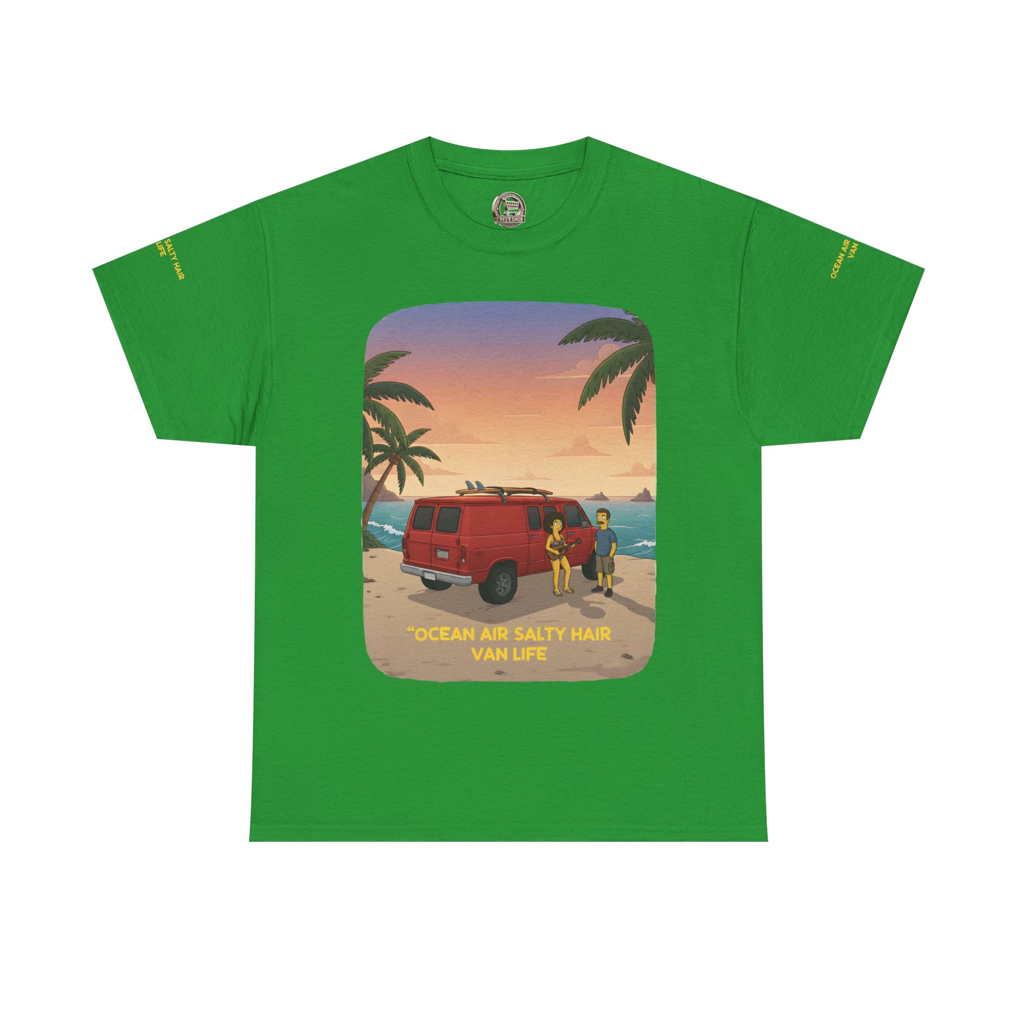 Unisex Heavy Cotton Tee — "Ocean Air Salty Hair Van Life" Design Sitcom-Line